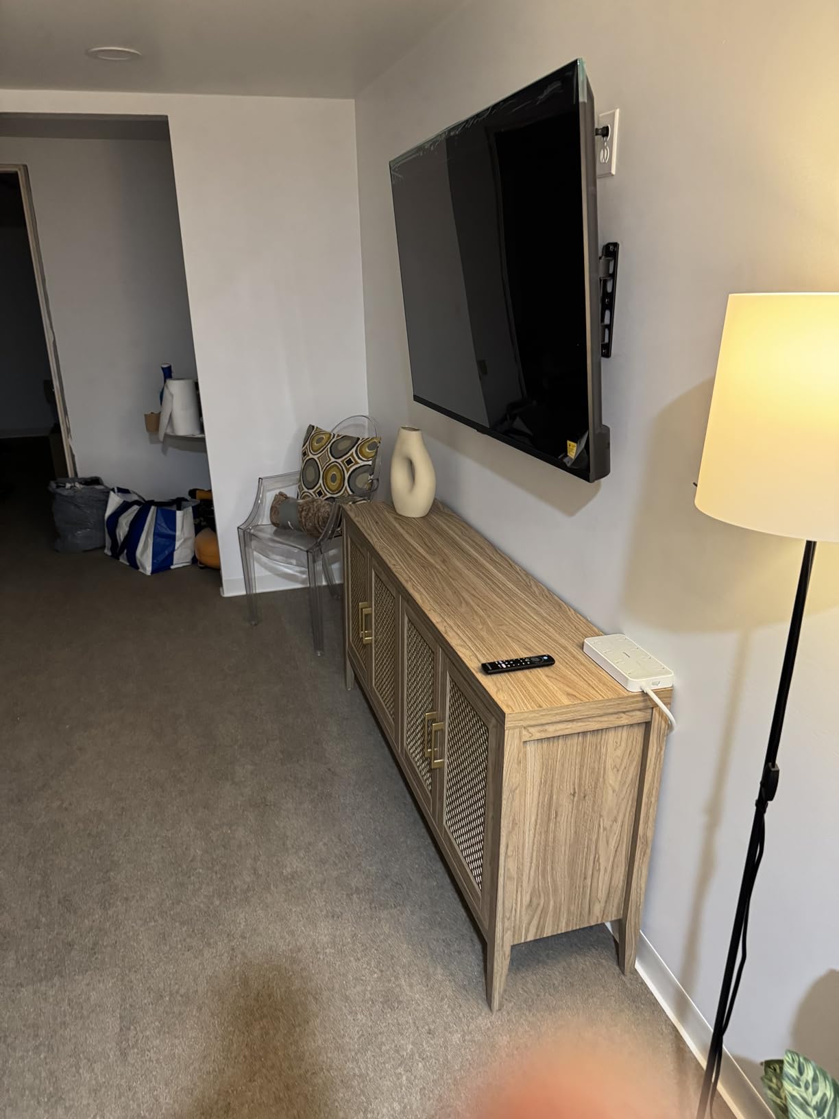 SICOTAS TV Stands with 4 Doors, Mid Century Modern Entertainment Center for 45-65 Inch TVs customer photo 2