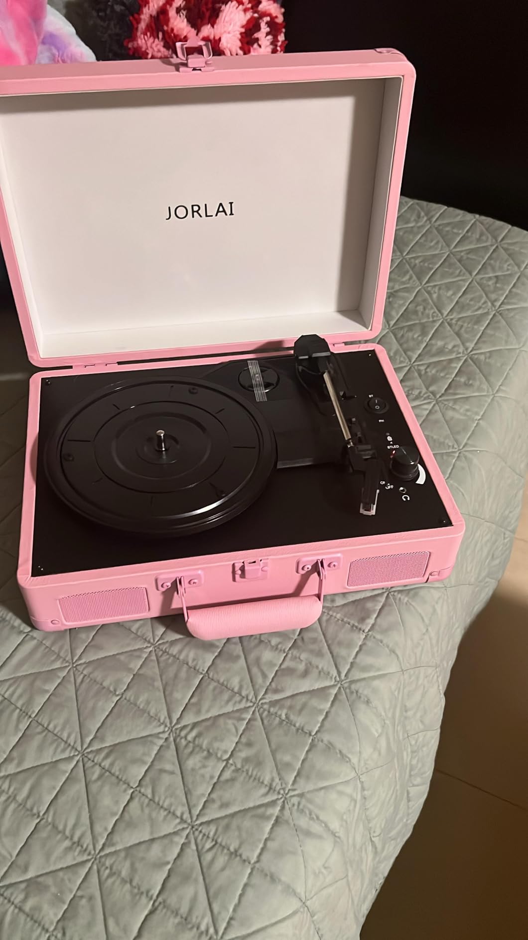Record Player Portable with Bluetooth Connection USB Playback and Built in Rechargeable Battery 3 Speed Turntable Suitcase Design Vinyl Player with Built in Speakers for Home or Travel customer photo 1