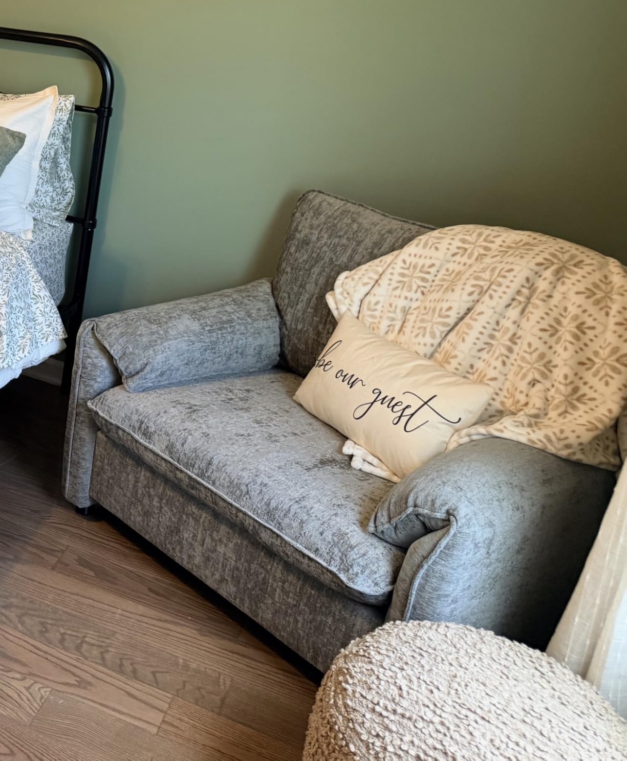 ONBRILL Oversized Accent Chair, 41 Inch Chenille Fabric Armchair, Comfy Single Sofa Chair with Padded Arms, Pocket Spring Cushion, Modern Reading Chair for Living Room, Bedroom, Grey customer photo 1