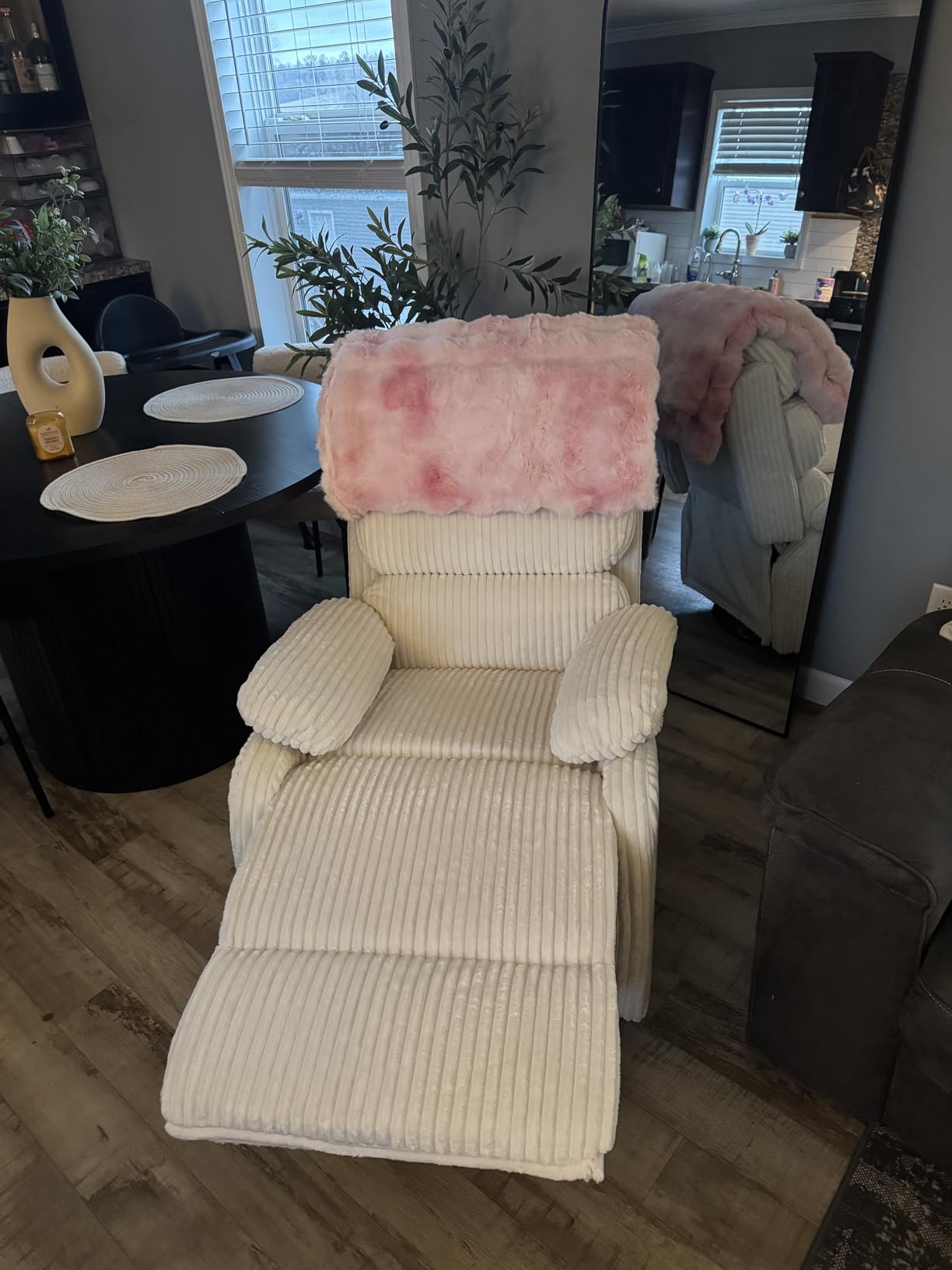 Plush Premium Velvet 360° Swivel Rocker Recliner Chair - High Back Glider with Generous Footrest, Supportive Armrests & Side Pocket for Nursery, Living Room & Small Spaces Grey customer photo 2