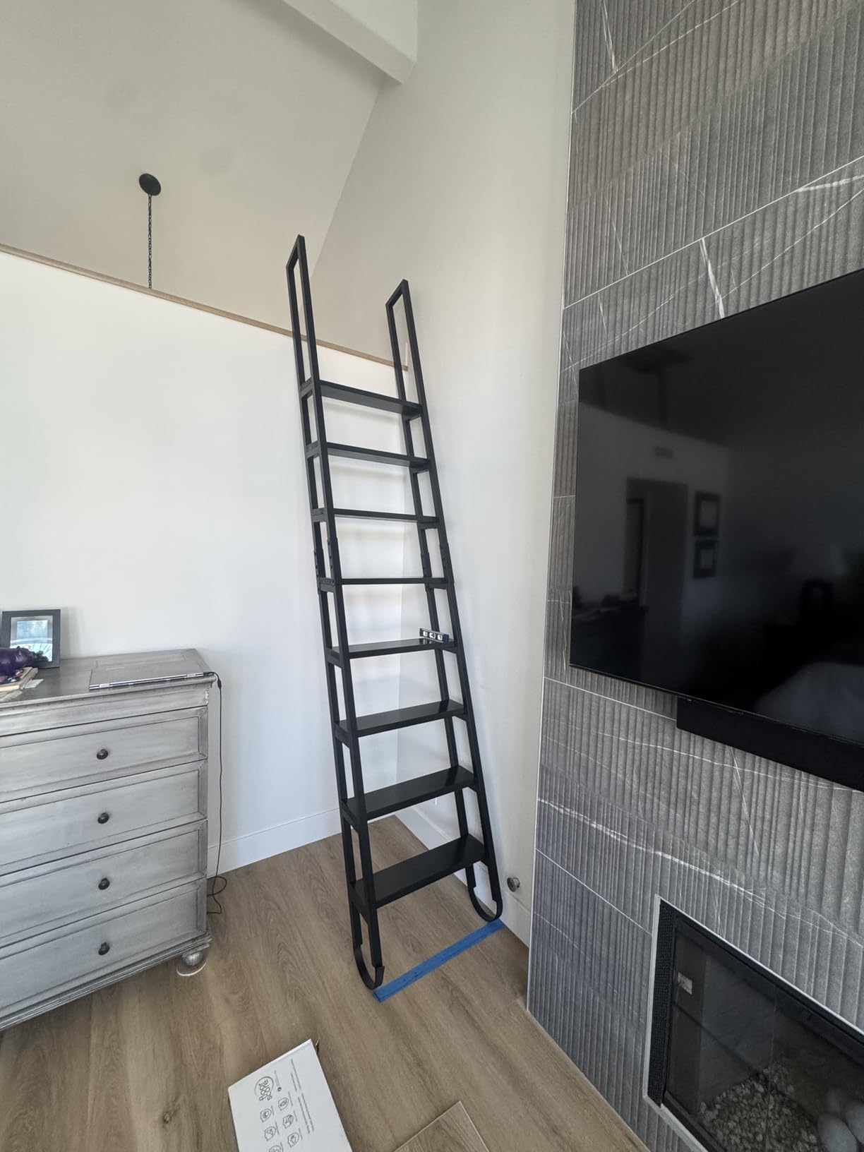 9.35FT Industrial Style Loft Ladder, 7 Steps with Black Steel Handrails & Solid Wood Steps, 450lbs Capacity, Fits 7.2-8FT Installation Height, for Attic, Kitchen, Warehouse, Bookshelf& Outdoor customer photo 1