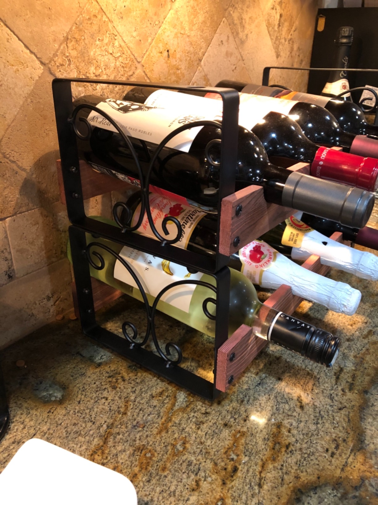 X-cosrack Wine Racks Countertop, Small Wine Rack with Wine Glass Holder, Mini Countertop Wine Rack for Kitchen Pantry Home Bar customer photo 2