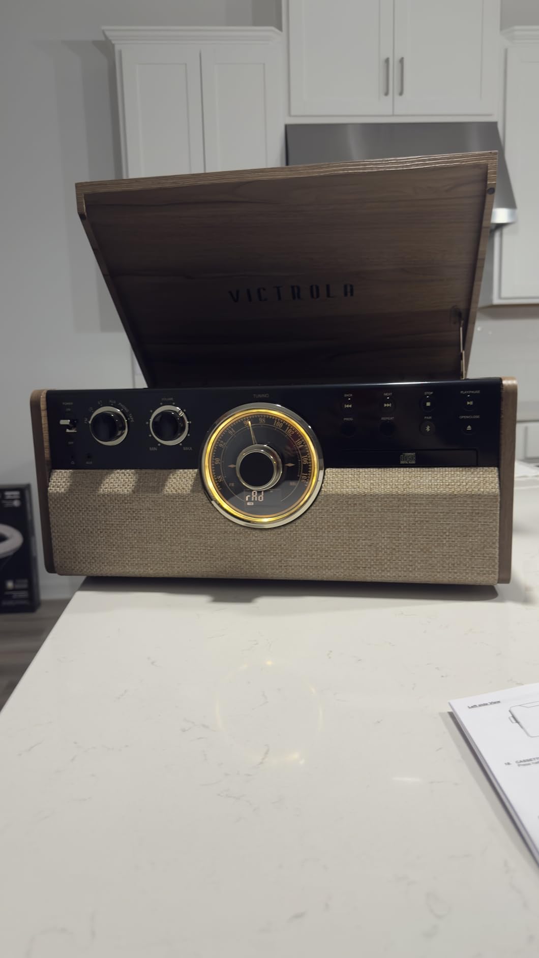 Victrola The Empire Mid-Century 6-in-1 Turntable & Multimedia Center with Built-in Speakers - 3 Speed, Bluetooth Connectivity, Radio, Cassette & CD Player, RCA Out, Headphone Jack (Walnut) customer photo 2