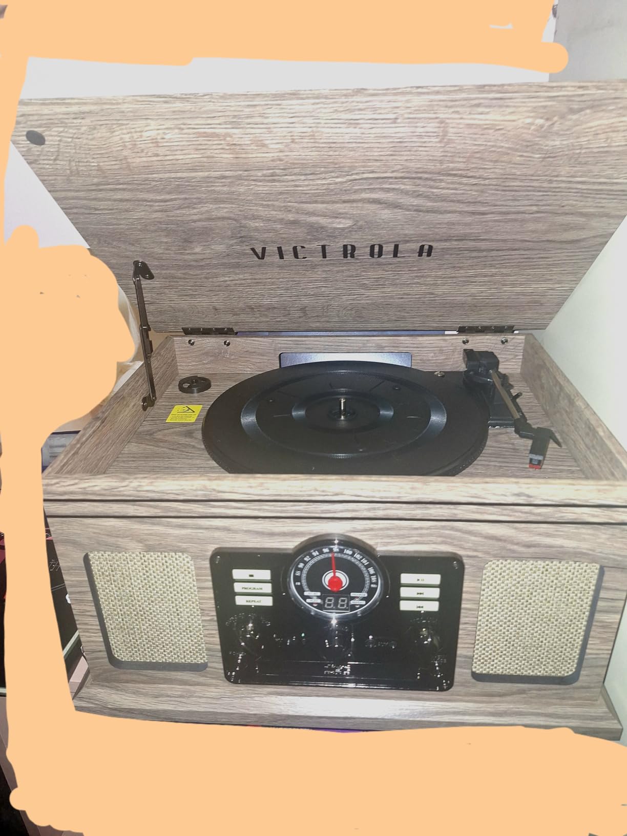 Victrola The Quincy 6-in-1 Bluetooth Record Player & Multimedia Center with Built-in Speakers - 3-Speed Turntable, CD & Cassette Player, FM Radio, Wireless Music Streaming (Walnut) customer photo 1