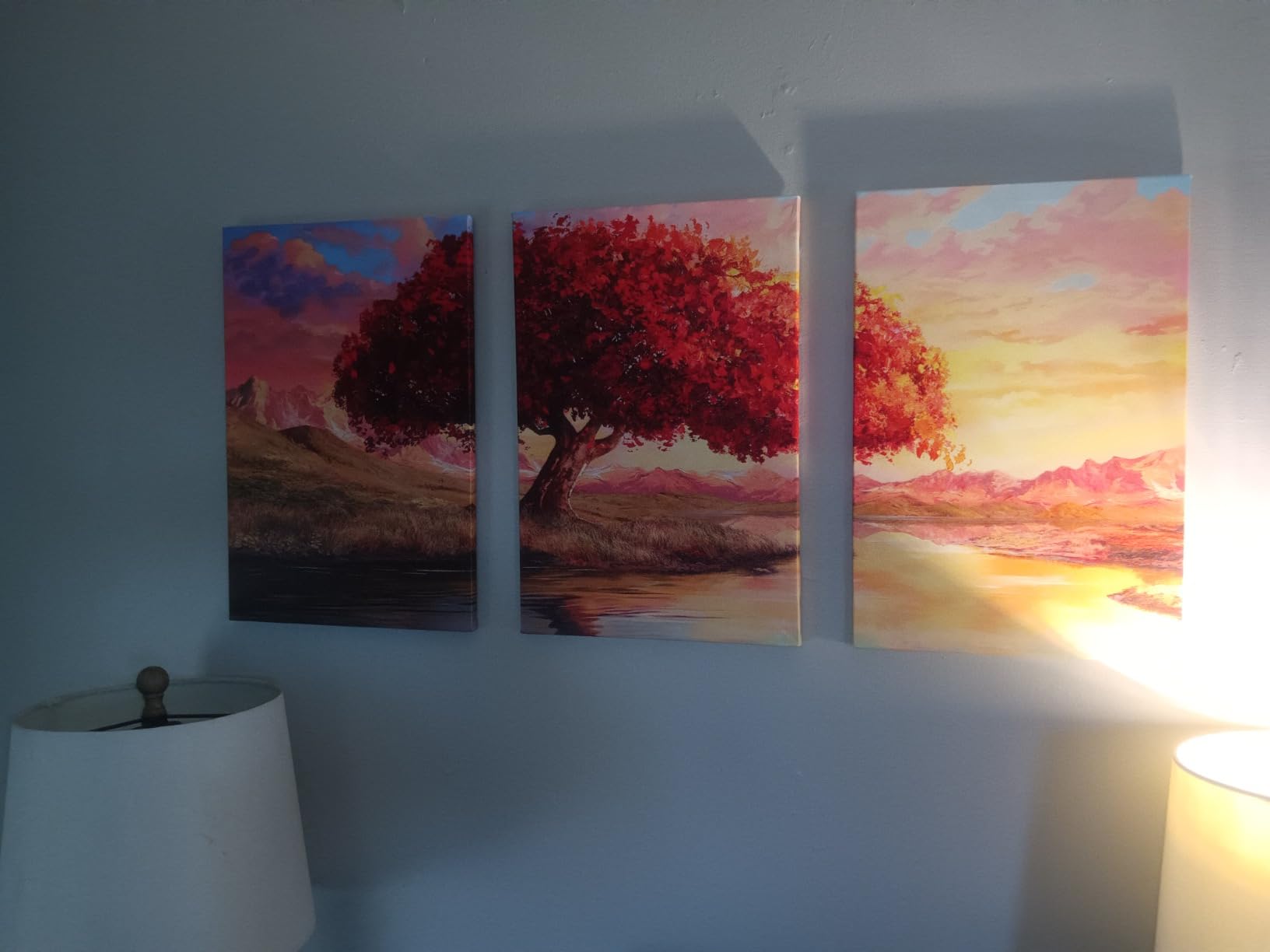 Forest Canvas Wall Art for Bedroom Living Room Home Decor - 3 Piece Greenery Mountain Landscape Pictures, Nature Wall Decor for Master Bedroom Dining Room, Green Abstract Trees Painting Prints, Gallery Wrapped 12x16 customer photo 2