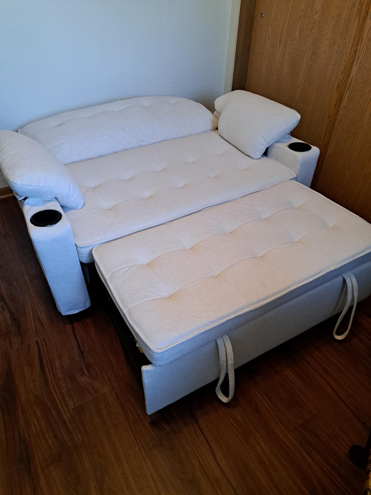 58'' Convertible Sofa Bed with USB Charger and Cup Holders, Teddy Fabric Loveseat Pull Out Couch with Adjustable Backrest and Side Pocket for Small Space(Grey) customer photo 2