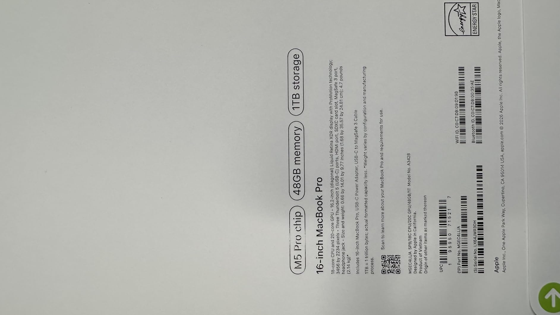 Apple 2026 MacBook Pro Laptop with Apple M5 Pro chip with 18-core CPU and 20-core GPU: Built for AI, 16.2-inch Liquid Retina XDR Display, 24GB Unified Memory, 1TB SSD, Wi-Fi 7; Silver customer photo 2