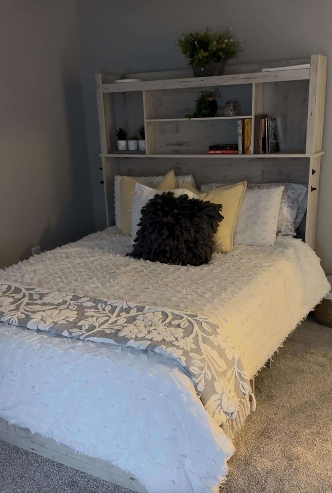 AMERLIFE Full Murphy Bed with Bookcase Headboard & LED Light, Farmhouse Cabinet Bed with Storage Drawer, Charging Station and Desk for Home Office/Guest Room/Small Spaces, White customer photo 1