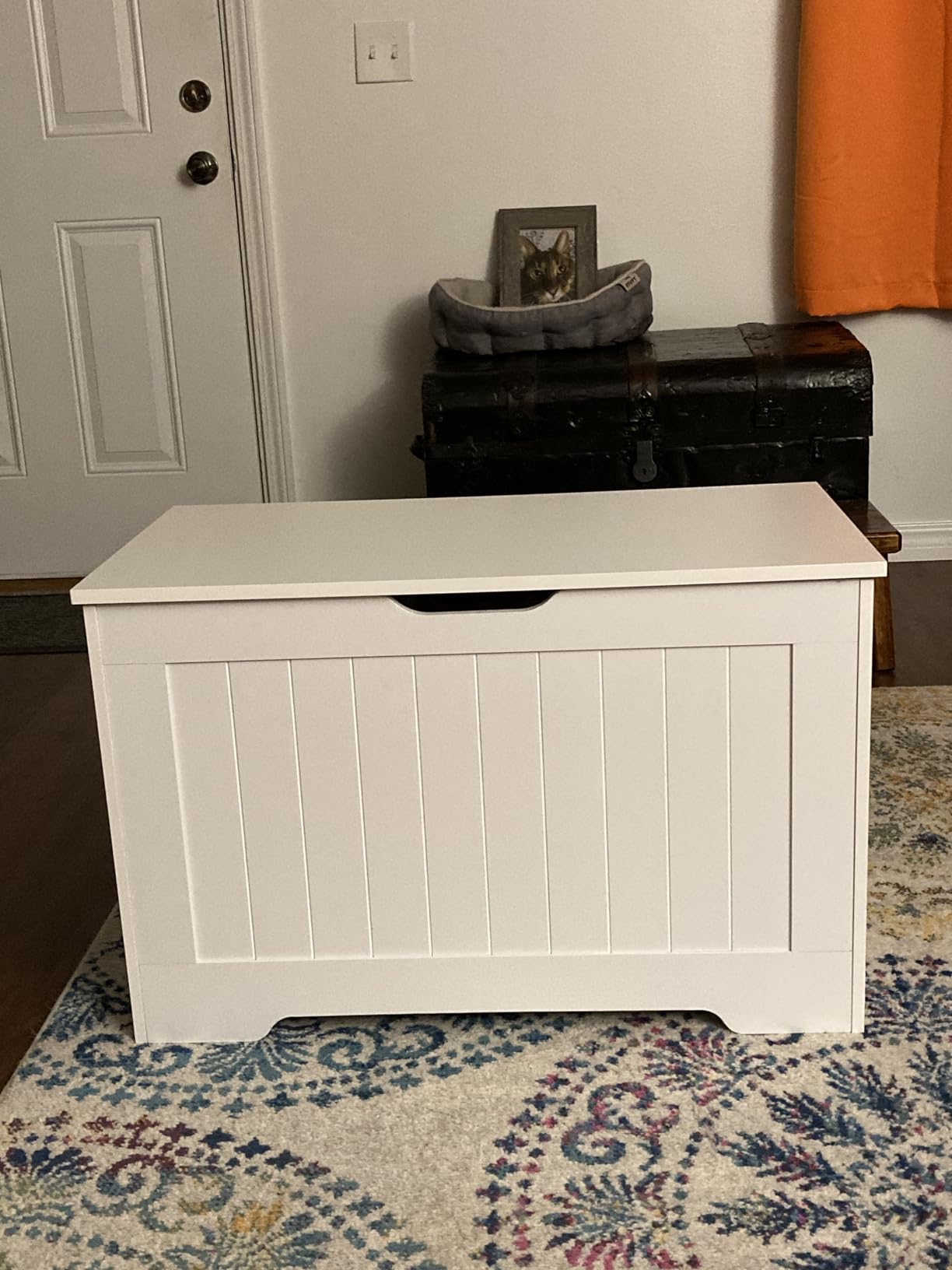 VASAGLE ELLAN Collection - Boho Storage Bench with Rattan Look, Storage Chest with Rounded Corners, Blanket Chest and Trunk with Seat for Bedroom Entryway, Natural Brown customer photo 1
