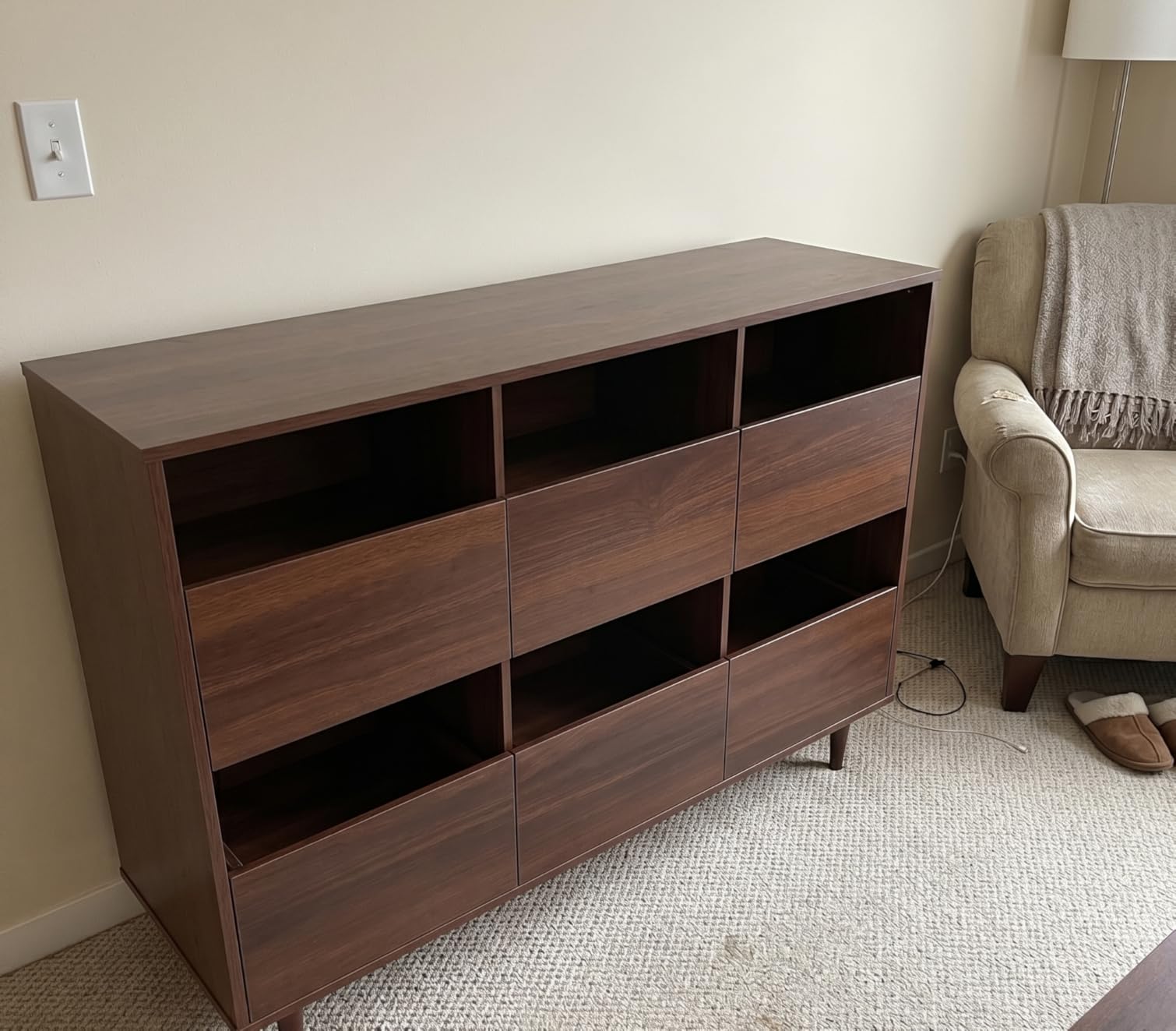 BROTTAR Large Record Player Stand with Vinyl Storage, Record Storage Cabinet, Mid Century Turntable Stand, Vinyl Record Storage Organizer with Shelves for Bedroom, Living Room, Brown customer photo 1
