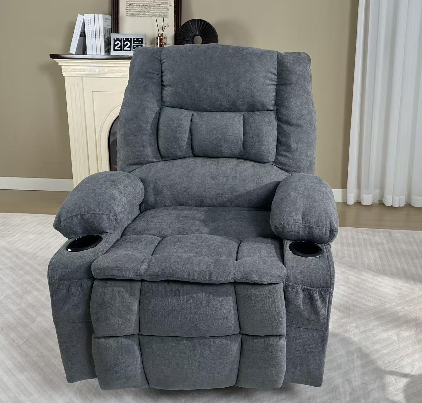Rocker Recliner Chair with Massage and Heat, Recliner Chair for Adults, Nursery Rocking Chairs for Living Room, Ergonomic Comfy Relining Chair with Cup Holders, USB Charge Port, Side Pockets, Grey customer photo 1