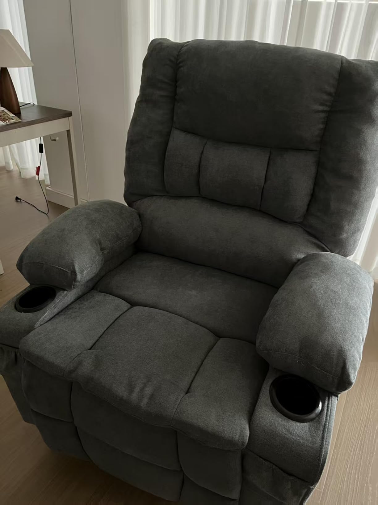 Rocker Recliner Chair with Massage and Heat, Recliner Chair for Adults, Nursery Rocking Chairs for Living Room, Ergonomic Comfy Relining Chair with Cup Holders, USB Charge Port, Side Pockets, Grey customer photo 2