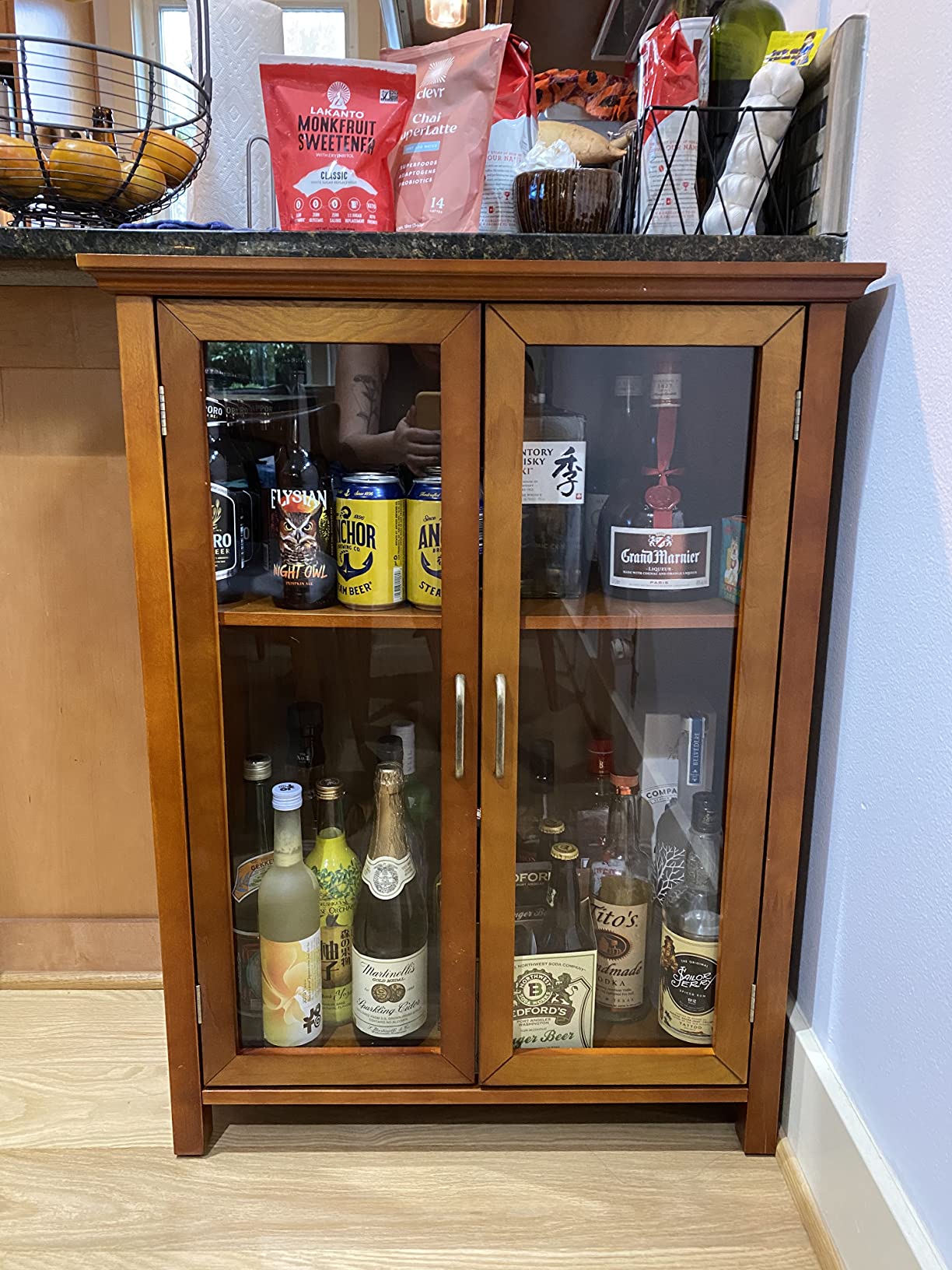 Teamson Home Avery Wooden Freestanding Floor Cabinet with 2 Adjustable Shelves 3 Storage Spaces 2 Glass Paneled Doors and 2 Antique Brass Knobs, Oiled Oak customer photo 1
