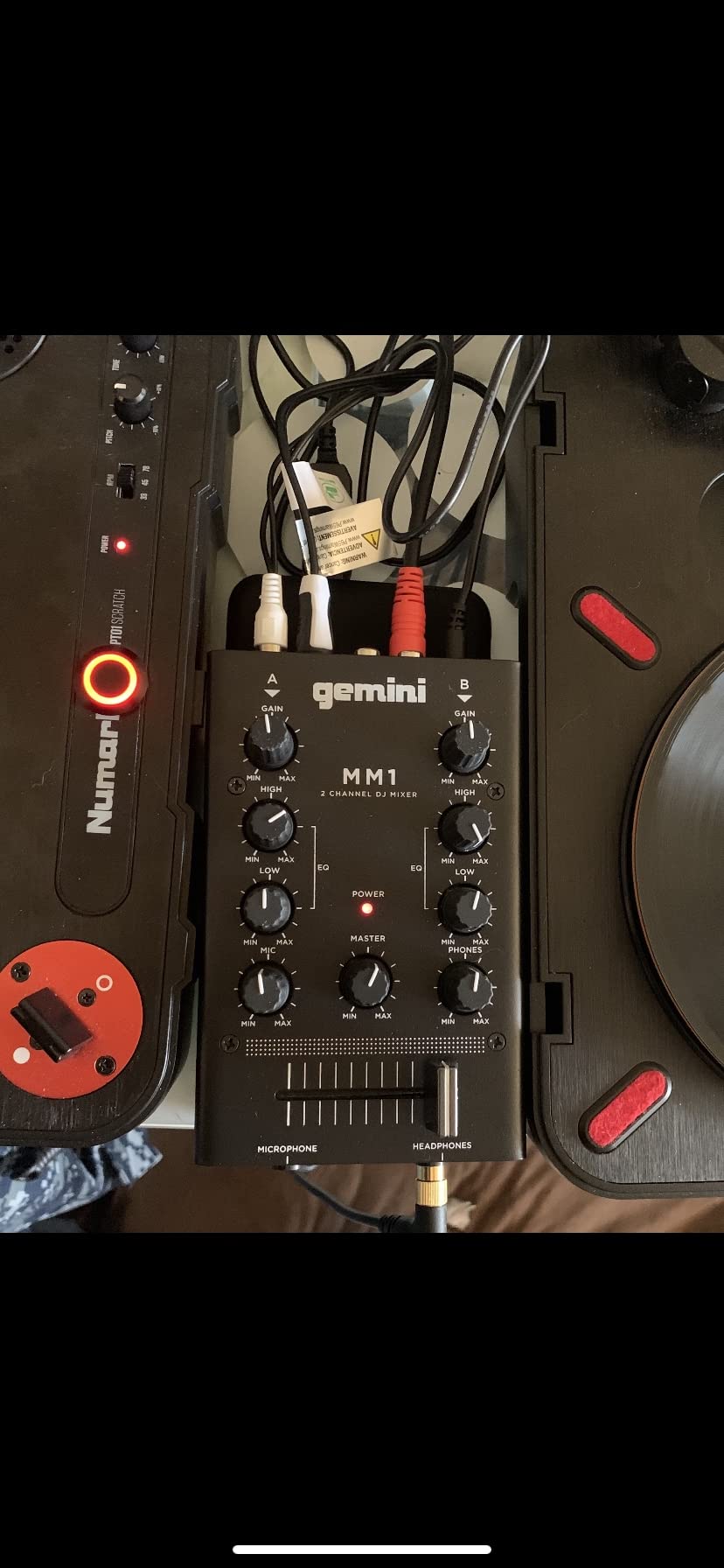 Gemini Portable 2-Channel DJ Mixer with Crossfader & EQ (MM1) | Portable 2-channel DJ mixer - full-size crossfader, 2-band EQ, gain - all-metal body - RCA & mic in customer photo 2