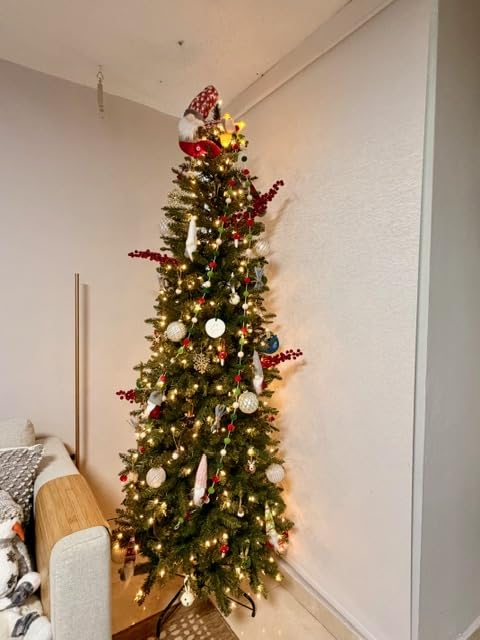 Puleo International 6.5ft Pre-Lit Fraser Fir Pencil Christmas Tree with 250 Clear Lights, 826 Realistic Dense Branch Tips, Easy Setup Artificial Trees with Sturdy Metal Stand customer photo 1