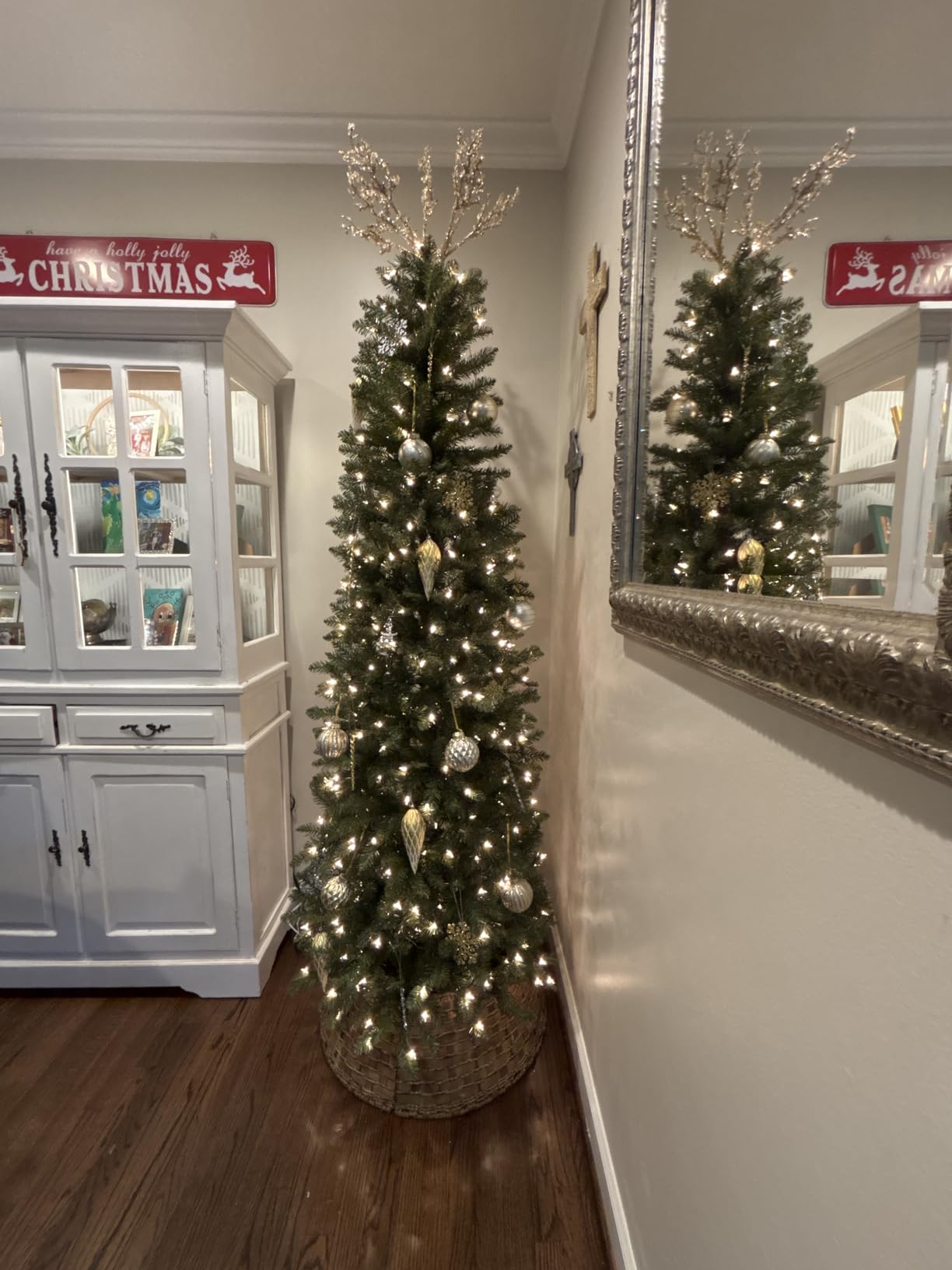 Puleo International 6.5ft Pre-Lit Fraser Fir Pencil Christmas Tree with 250 Clear Lights, 826 Realistic Dense Branch Tips, Easy Setup Artificial Trees with Sturdy Metal Stand customer photo 2