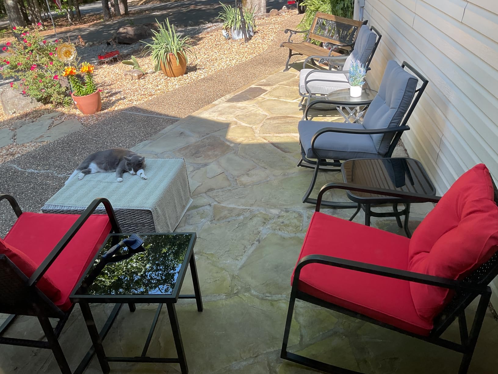 Devoko 3 Piece Rocking Bistro Set Wicker Patio Outdoor Furniture Porch Chairs Conversation Sets with Glass Coffee Table (Beige) customer photo 1