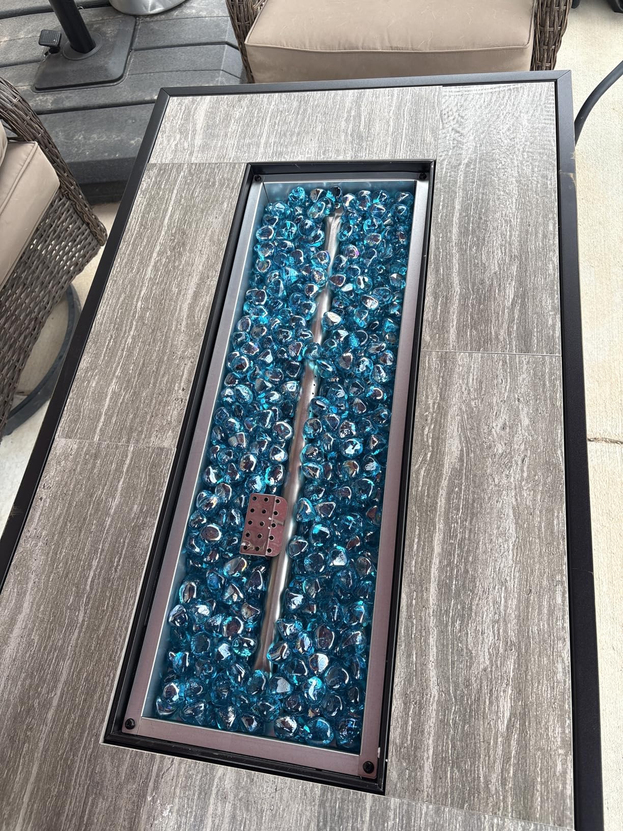 42 inch Propane Fire Pit Patio Outdoor Fire Pit Table Large Rectangular | with Lid and Glass Rock for Patio, Backyard, Garden, Black customer photo 1
