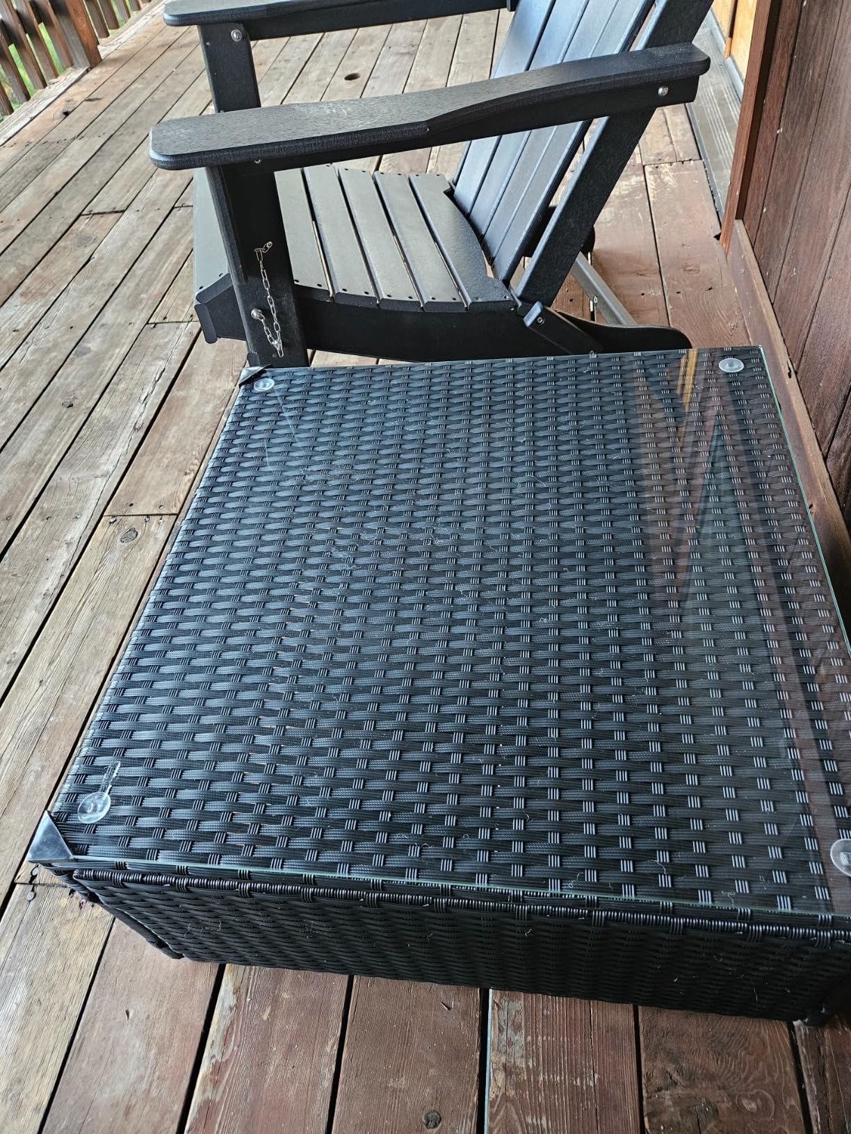 DIMAR GARDEN Outdoor Coffee Table Wicker Patio Side Table with Glass Top, 25.2in Mixed Brown customer photo 2