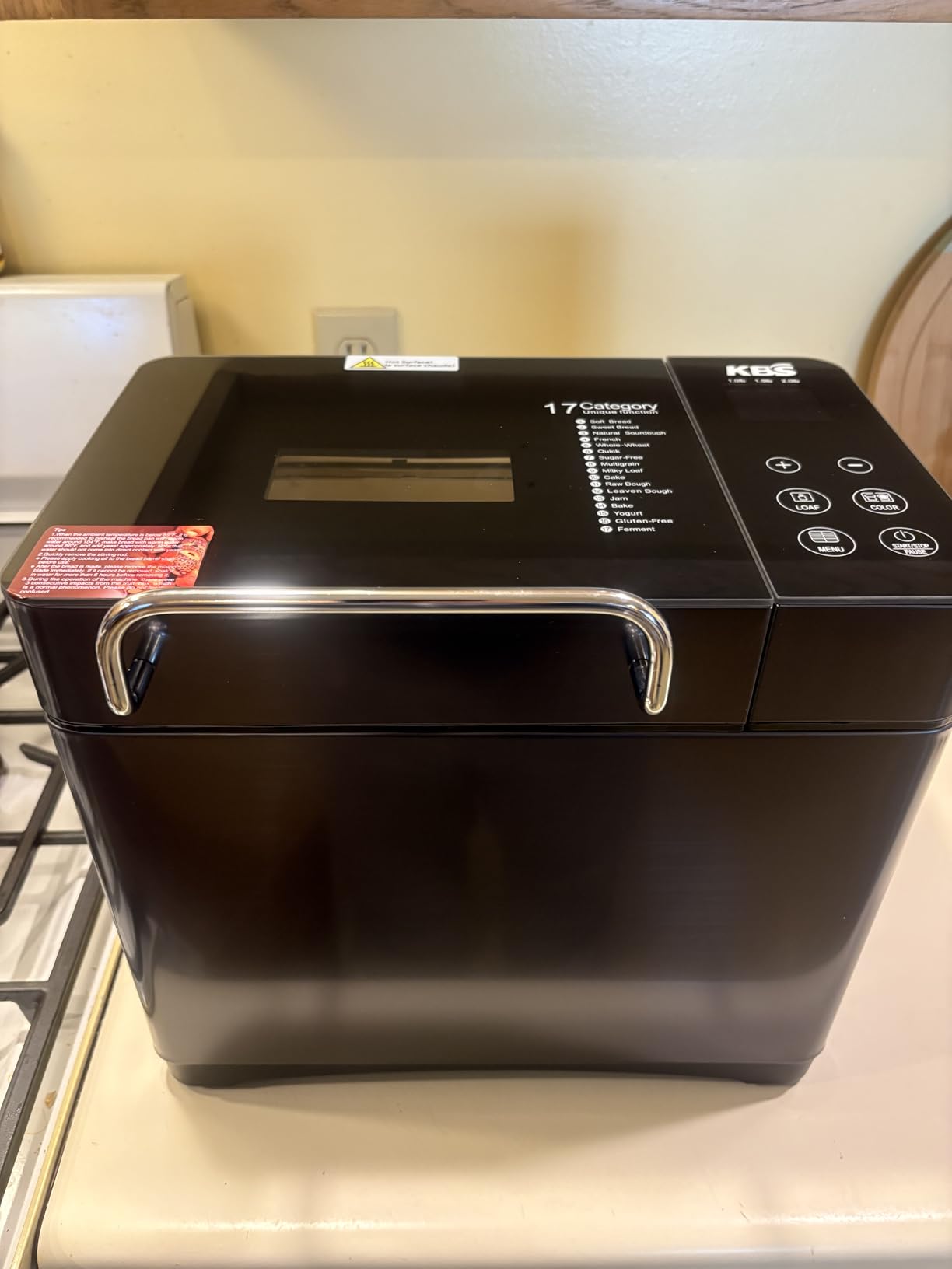 KBS Premium 2LB Convection Bread Maker Dual Heaters, 710W Stainless Steel 17-in-1 Bread Machine Healthy Ceramic Pan, Nut Dispenser, Touch Panel, 3 Loaf Sizes 3 Crust Colors, 15H Timer, Low Noise, Recipes customer photo 2