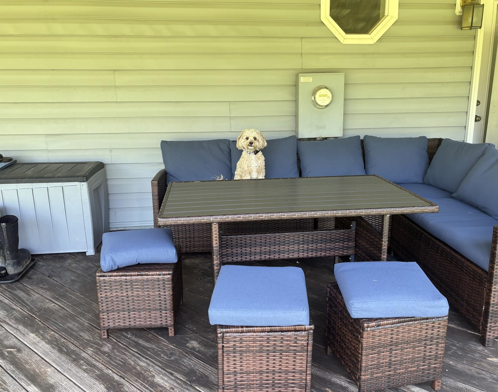 Wisteria Lane 7 Piece Patio Furniture Set, Wicker Patio Sectional with Wide Armrest, All Weather Outdoor Dining Set, Outdoor Furniture Patio Conversation Set with Ottoman, Light Grey customer photo 2