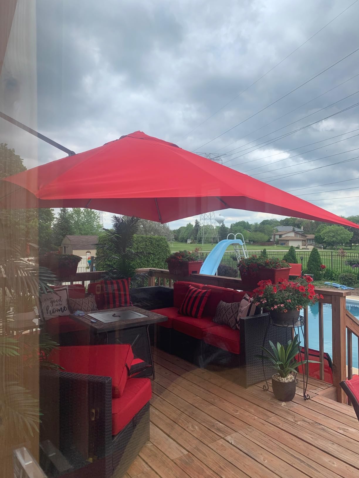 Sunnyglade 10x13Ft Cantilever Patio Umbrella Rectangular Deluxe Offset 360 Degree Rotation and Integrated Tilting System Hanging Umbrella for Market Garden Deck Pool Backyard Patio (Tan) customer photo 2