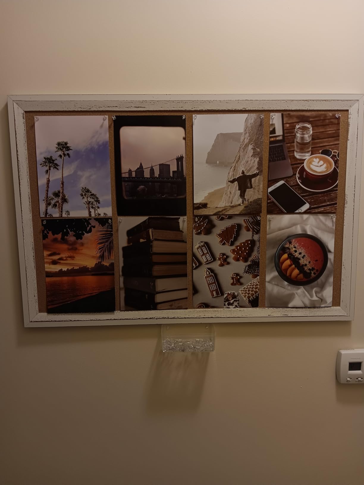 Cork Board Bulletin Board, 36 x 24 Corkboard for Wall, Rustic White Wooden Frame, 10 Push Pins customer photo 1
