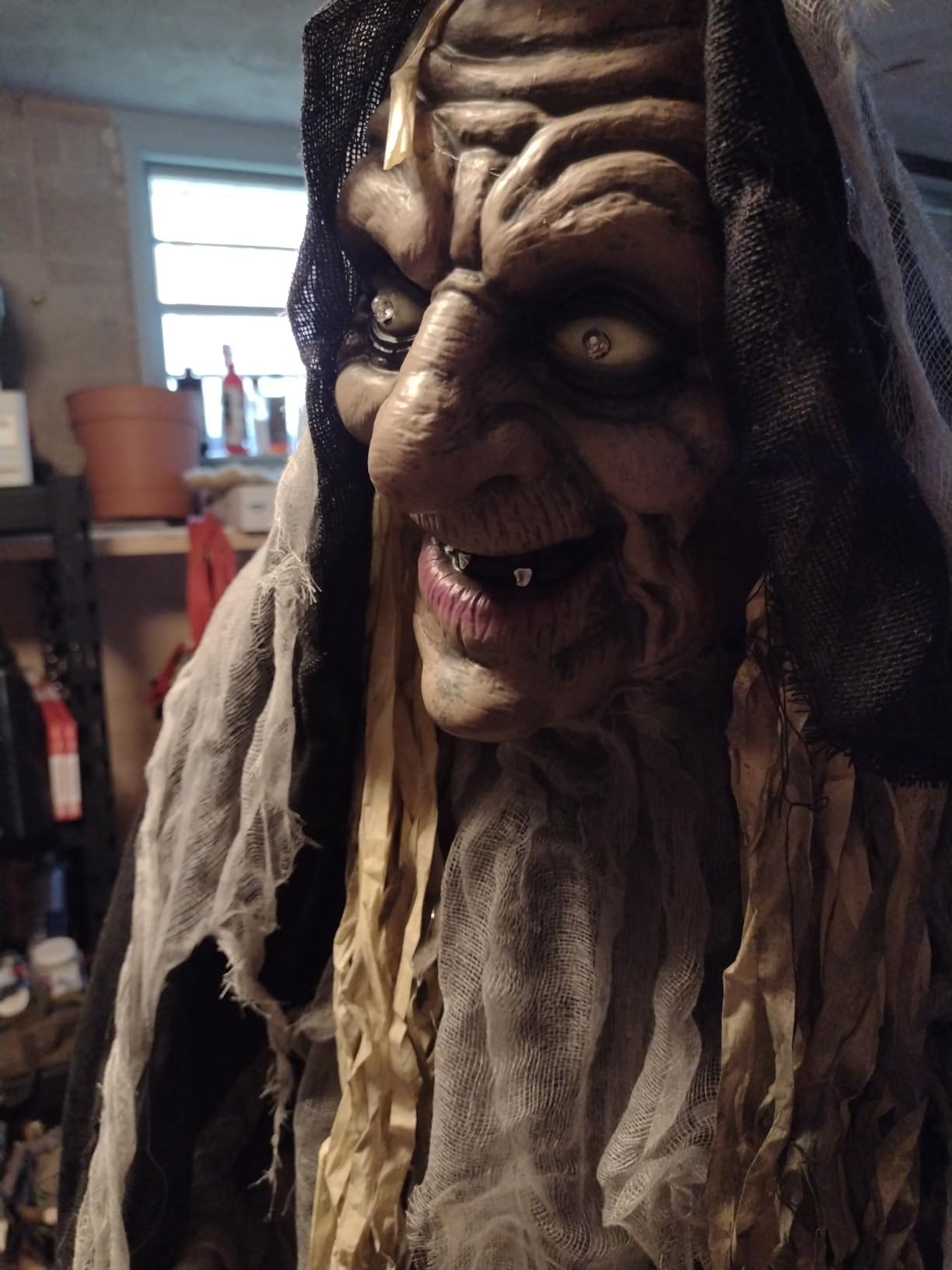 Haunted Hill Farm Life-Size Scary Poseable Talking Witch, Halloween Animatronic with Touch Activated Lights and Sound, Battery Operated Indoor or Covered Outdoor Halloween Decorations customer photo 2