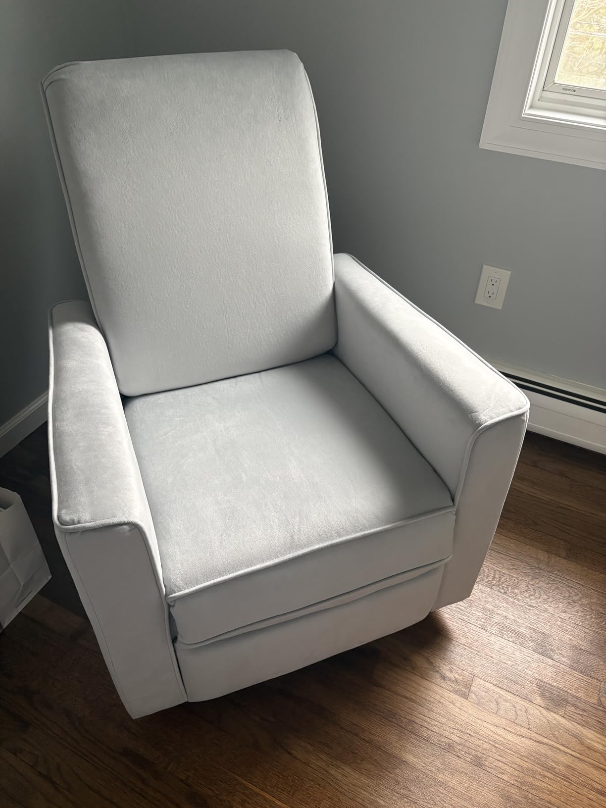 Evolur Raleigh Upholstered Manual Glider Recliner - Rocking & 360 Swivel with Smooth Glide - Greenguard Gold & FSC Certified - Modern Nursery and Living Room Chair in Light Grey customer photo 1