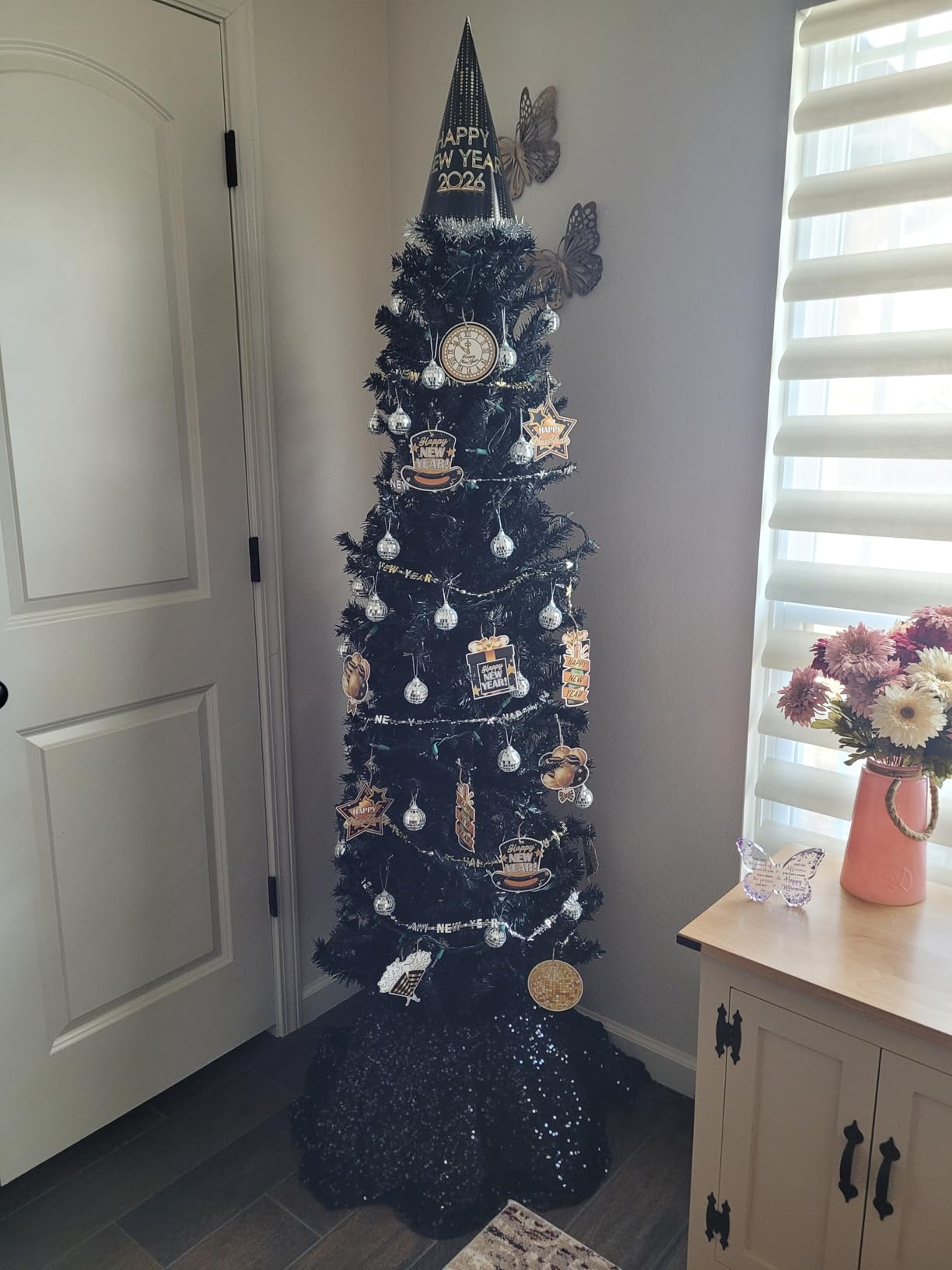 Best Choice Products 7.5ft Black Artificial Holiday Christmas Pencil Tree for Home, Office, Party Decoration w/ 972 Tips, Metal Hinges & Base customer photo 2