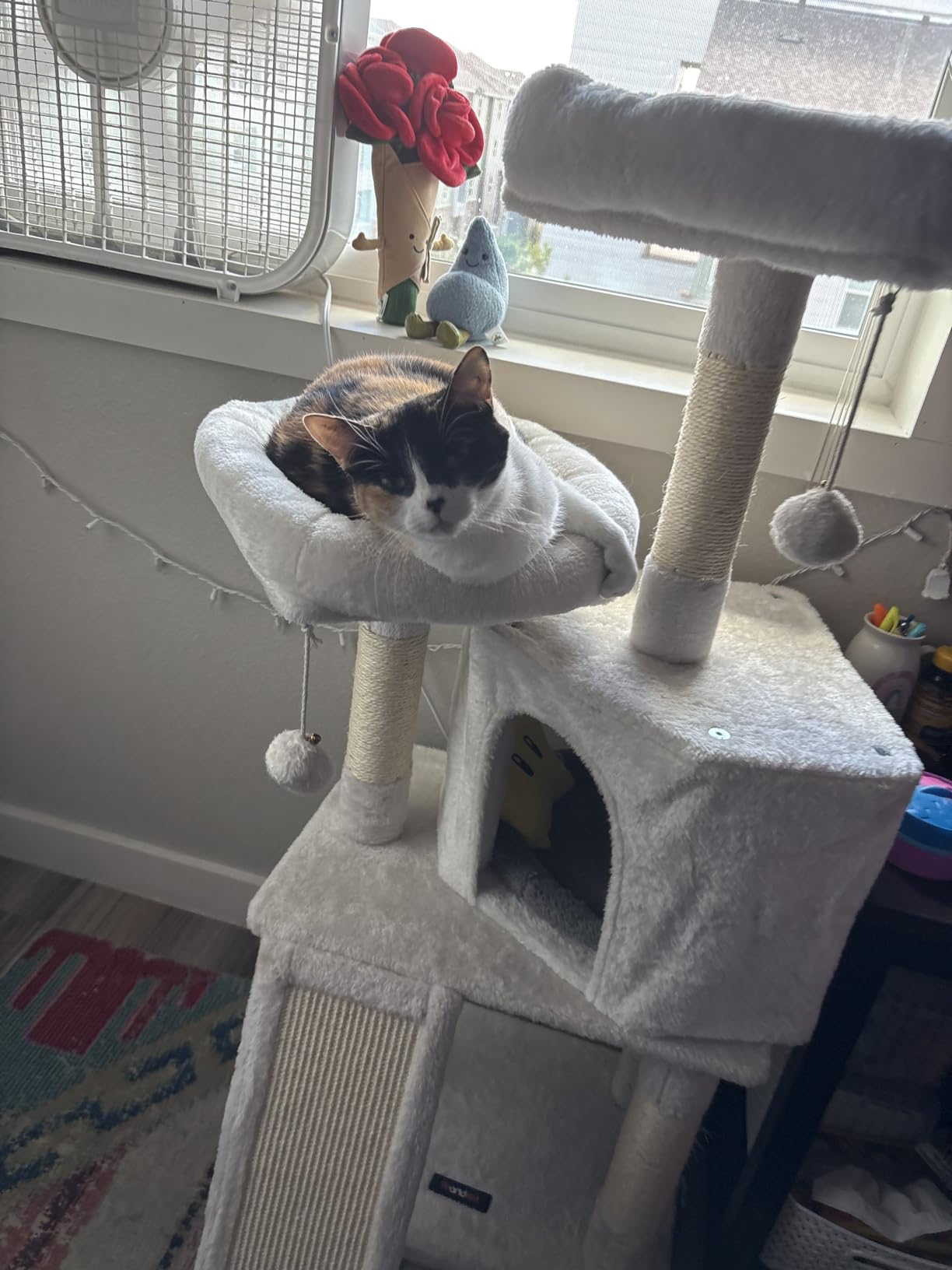 Feandrea Cat Tree, 45.3-Inch Cat Tower, Plush Condo with Scratching Post, Ramp, Perch, Spacious Cave, for Small Space, Light Gray UPCT141W01 customer photo 2