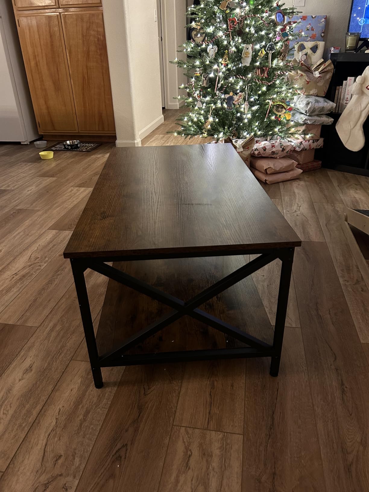 VASAGLE Coffee Table, Cocktail Table with Storage Shelf and X-Shape Steel Frame, Industrial Farmhouse Style, 39.4 x 21.7 x 17.7 Inches, Rustic Brown and Black ULCT200B01V1 customer photo 2