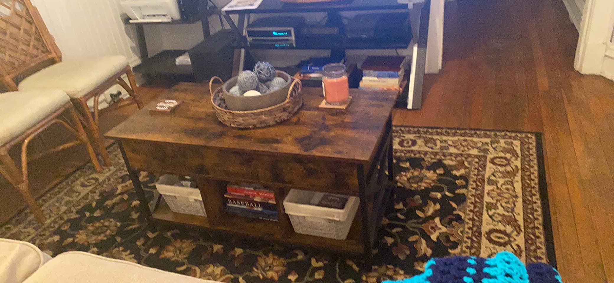 VASAGLE Lift Top Coffee Table, Lift Coffee Table with Storage Shelf, Hidden Compartments and Lifting Top, for Living Room, Office, 19.7 x 39.4 x (19.3-24.4) Inches, Rustic Brown and Black ULCT202B01 customer photo 2