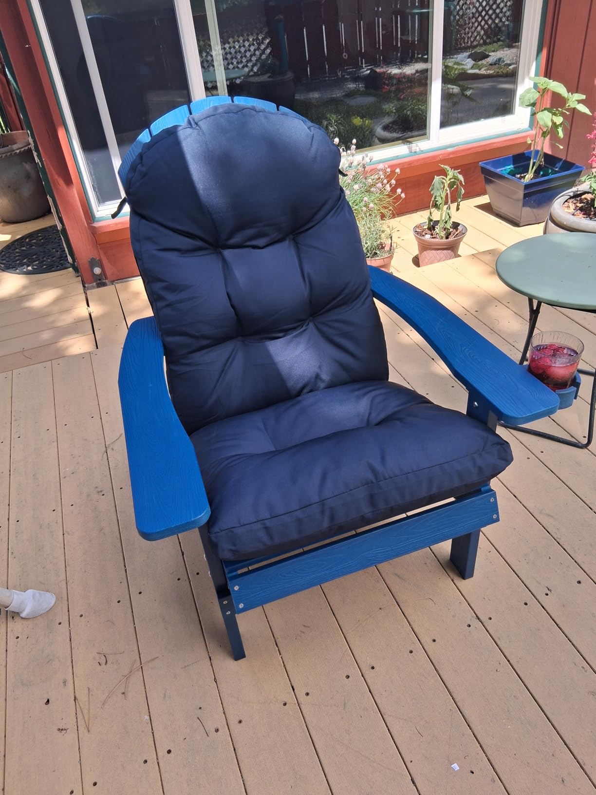 Adirondack Chair Weather Resistant: Outdoor Chair HIPS Plastic Adirondack Chairs - Patio Chairs with Cup Holder & Wood Texture - Lawn Fire Pit Deck Porch Garden Chairs for Adults (Blue) customer photo 2