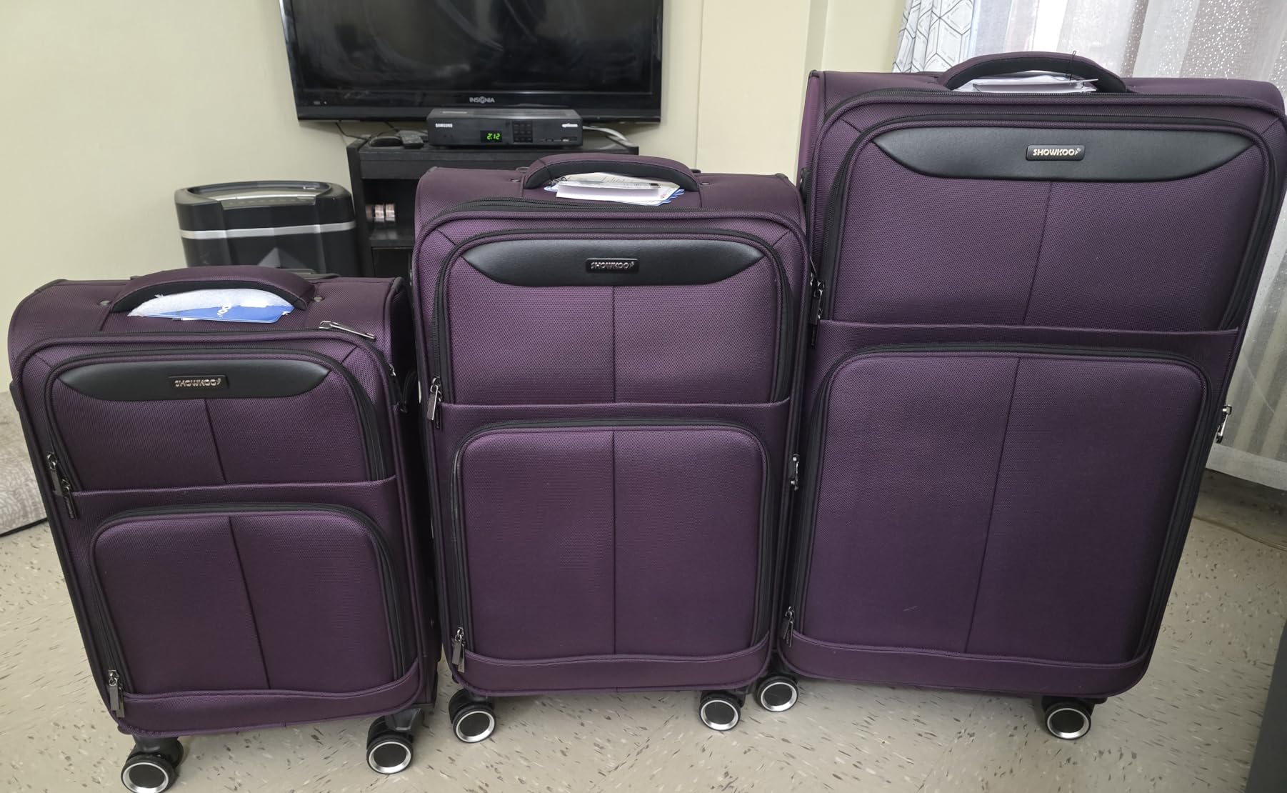 SHOWKOO Luggage Sets 3 Piece Softside Expandable Durable Suitcase Sets | Durable Oxford Fabric, Lightweight, 360° Silent Double-Row Spinner Wheels, TSA Lock, YKK Zippers, Blue (20in/24in/28in) customer photo 1