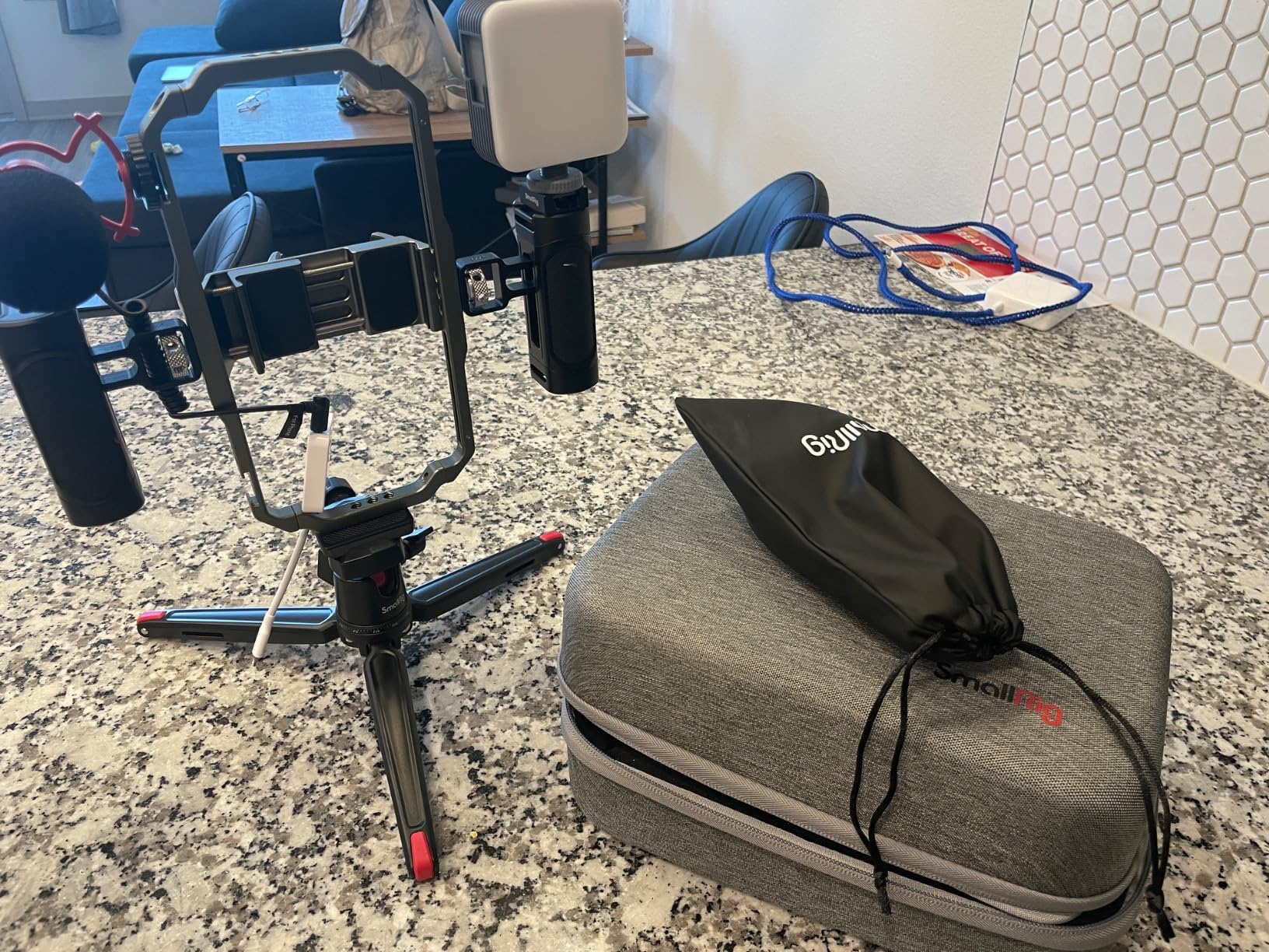 SmallRig Universal Phone Video Rig Kit for iPhone, Smartphone and Cameras, Phone Stabilizer Rig w/Tripod Microphone LED Light Side Handle Power Bank Holderm, for Vlogging & Live Streaming customer photo 2