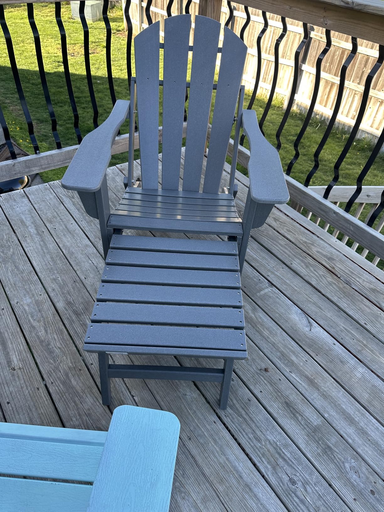 Folding Adirondack Chair with Retractable Ottoman, HDPE All-Weather Fire Pit Chair with 2 Cup Holders, Outdoor Chair for Deck Patio Garden Backyard Lawn (Grey) customer photo 2