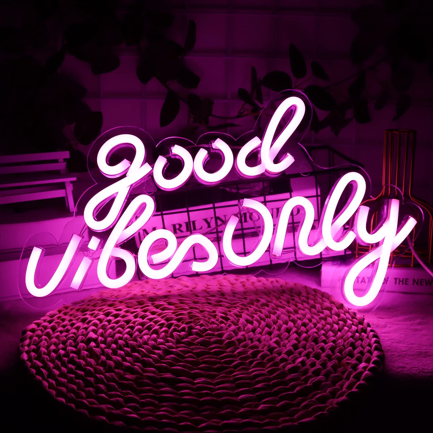 Good Vibes Only Neon Signs for Wall Decor Neon Lights Led Signs Suitable for Living Beer Bar Game Room Hotel Birthday Party Restaurant Christmas Unique Gift for Lover, 16.5 * 10 Inch(Pink) customer photo 1