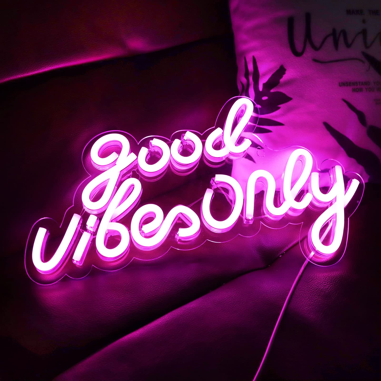 Good Vibes Only Neon Signs for Wall Decor Neon Lights Led Signs Suitable for Living Beer Bar Game Room Hotel Birthday Party Restaurant Christmas Unique Gift for Lover, 16.5 * 10 Inch(Pink) customer photo 2