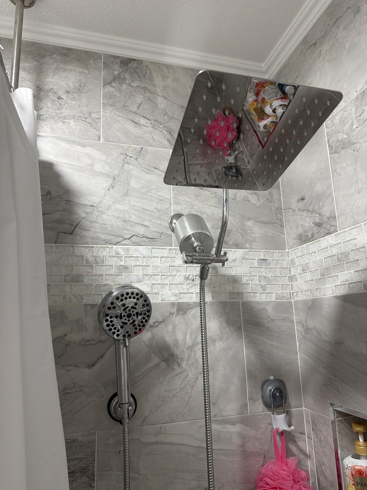 Hibbent All Metal High Pressure Rainfall 10'' Shower Head, CUPC Certified Handheld Showerhead Combo, 12'' Adjustable Shower Extension Arm, 10-Spray, 71'' Hose, Adhesive Showerhead Holder, Matte Black customer photo 2