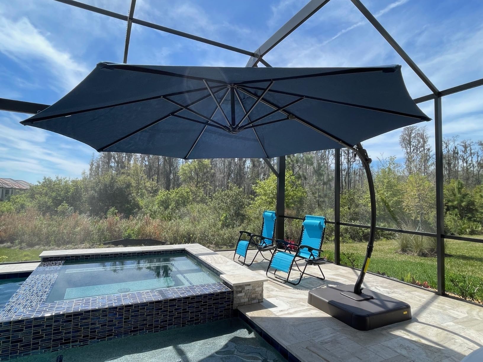 LAUSAINT HOME Outdoor Patio Umbrella with Base included, 11 FT Deluxe Curvy Cantilever Umbrella Heavy Duty Offset Hanging Umbrella with 360 Degree Rotation for Market, Pool, Garden, Backyard, Deck (Beige) customer photo 2