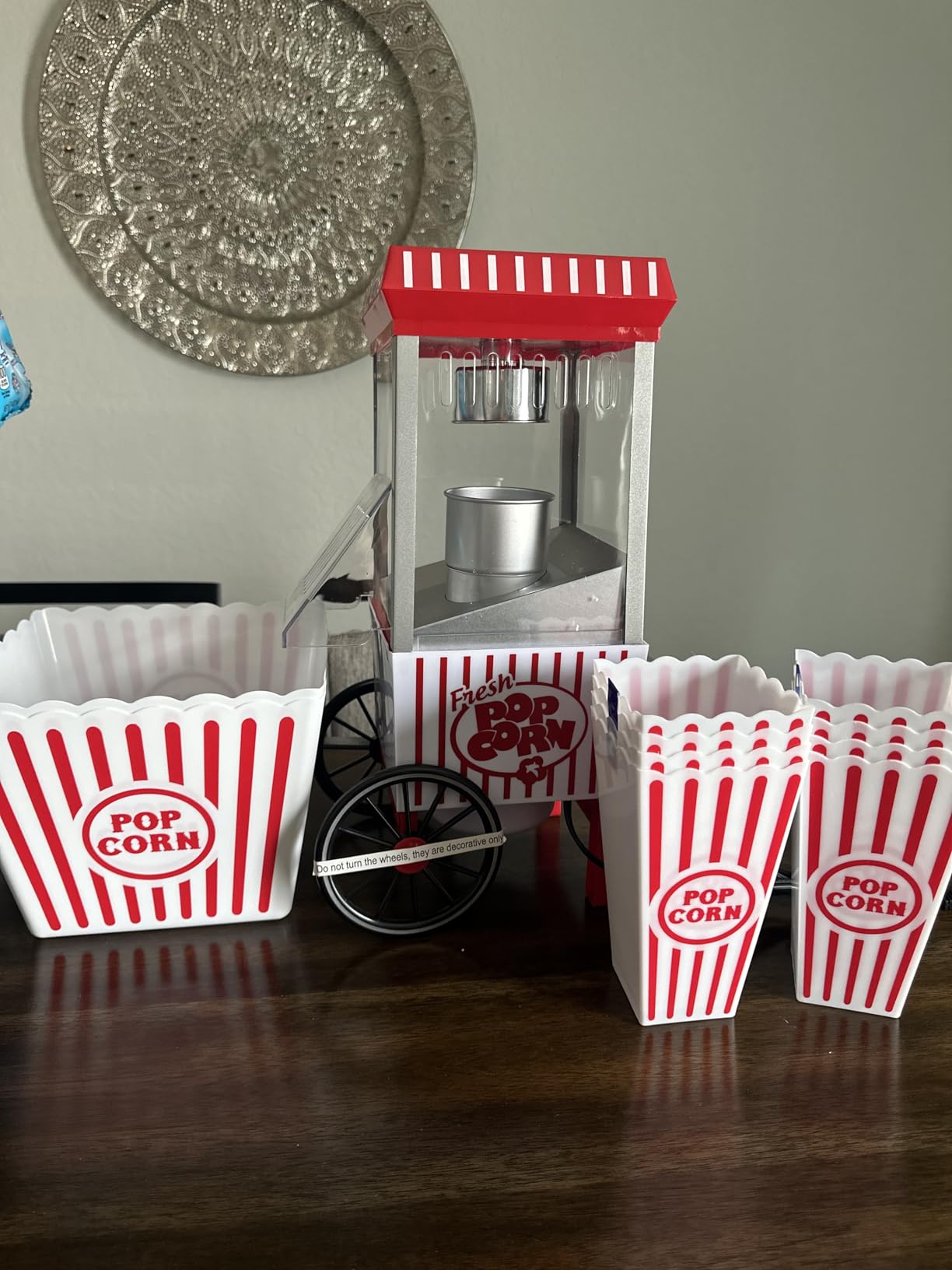 Nostalgia Vintage Hot-Air Popcorn Maker Machine - Makes Up to 12 Cups - Oil-Free - Healthier Popcorn - Classic Stand-Up Cart With Wheels - Includes Kernel Measuring Cup - Red customer photo 2