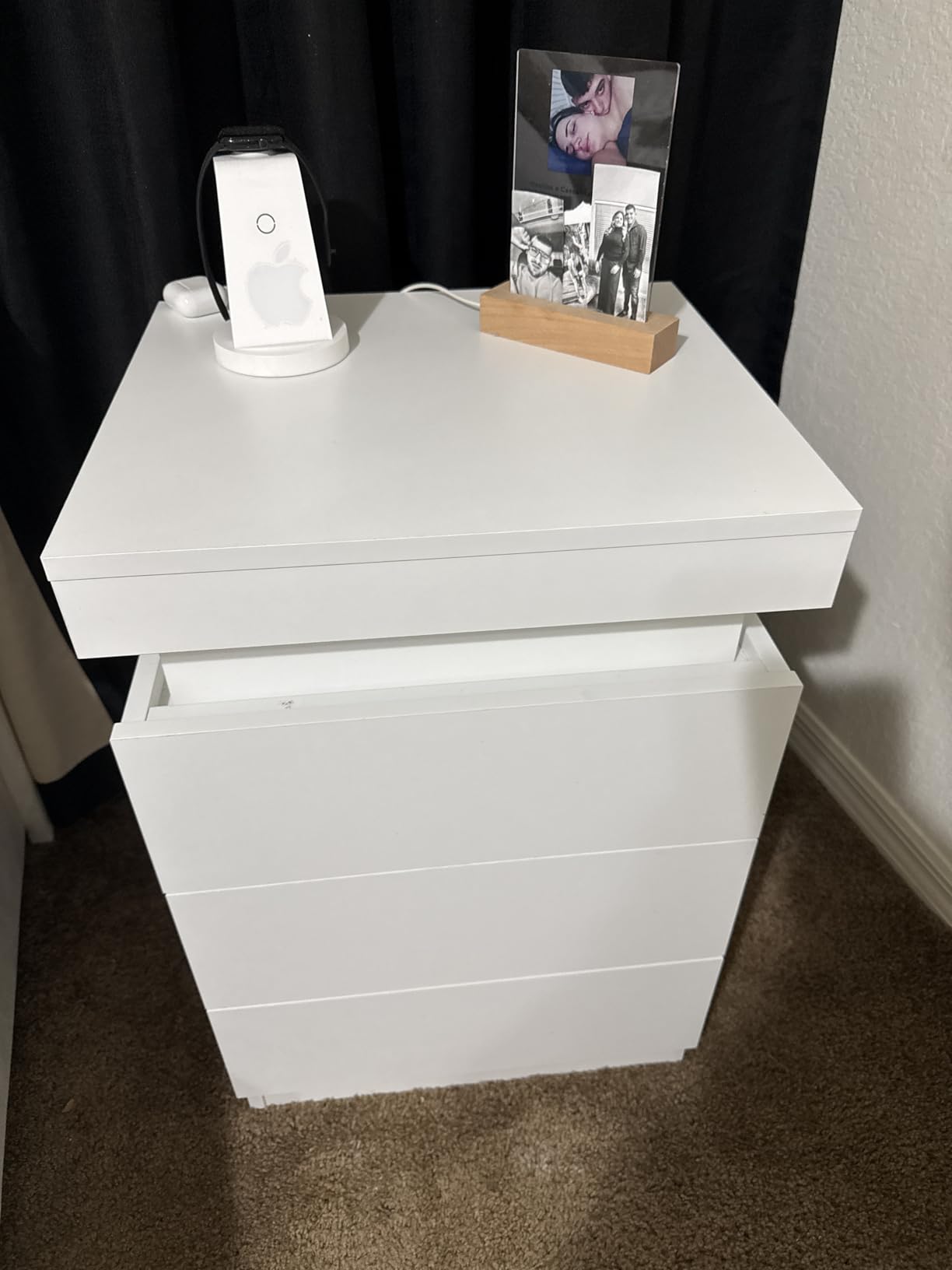 ADORNEVE Nightstand with Charging Station and LED Lights,Night Stand with Sliding Top,Bedside Table with Drawers,Modern End Side Table for Bedroom,Black customer photo 1
