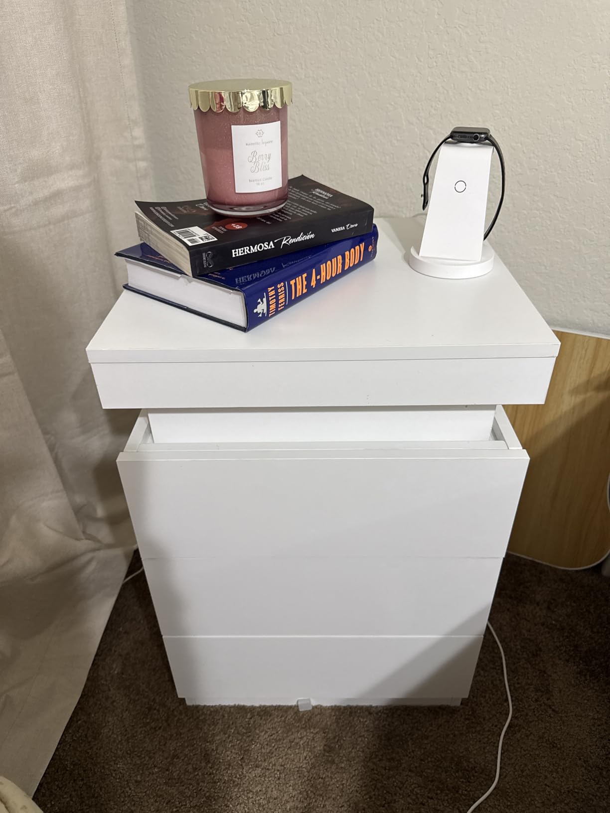 ADORNEVE Nightstand with Charging Station and LED Lights,Night Stand with Sliding Top,Bedside Table with Drawers,Modern End Side Table for Bedroom,Black customer photo 2