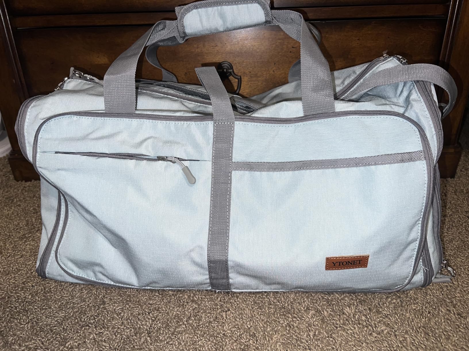 Ytonet Foldable Garment Duffle Bags for Travel, Carry On Convertible Duffel Bag with Shoe Compartment & Water Resistant Fabric, 2-in-1 Hanging Suit Organizer, Mint Green customer photo 2