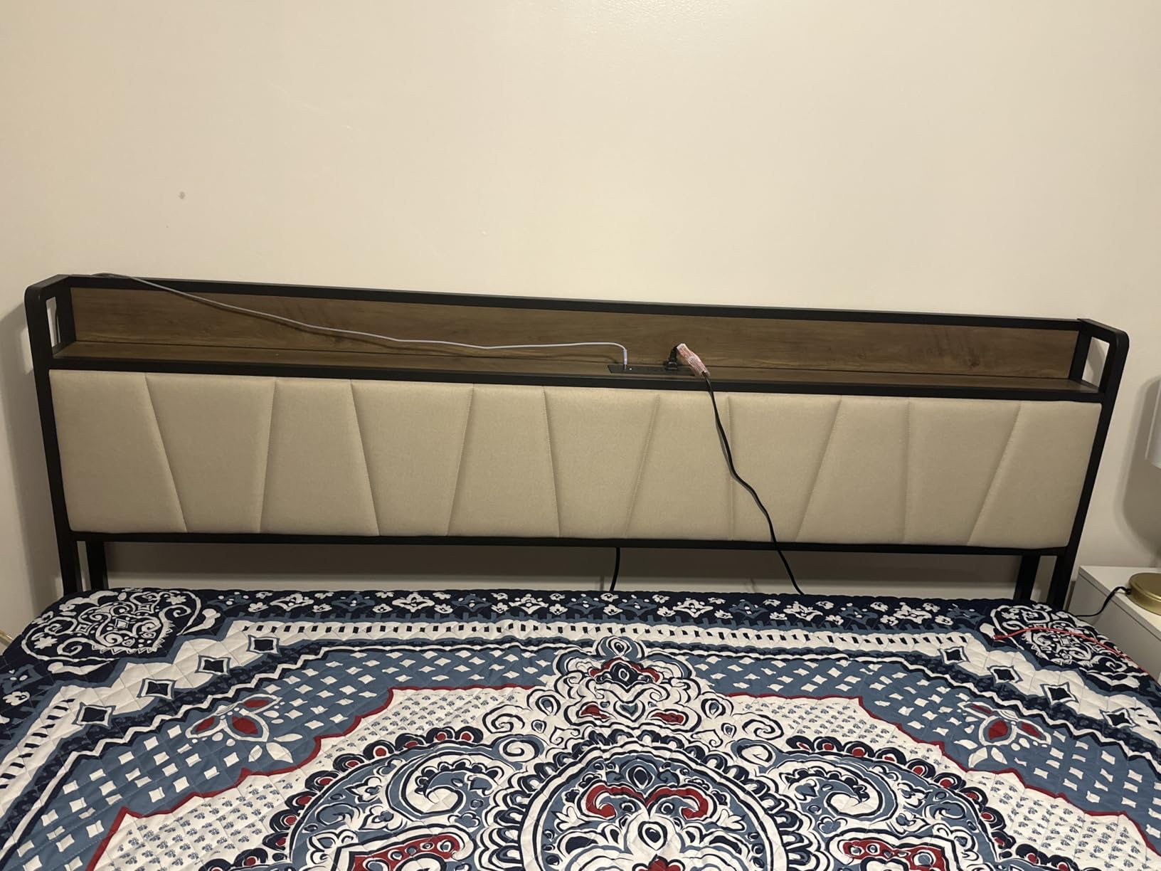 LIKIMIO Queen Bed Frame, Storage Headboard with Charging Station, Solid and Stable, Noise Free, No Box Spring Needed, Easy Assembly customer photo 1