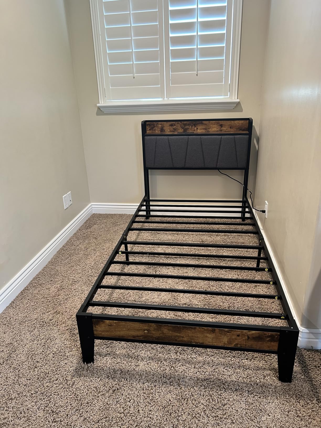 LIKIMIO Queen Bed Frame, Storage Headboard with Charging Station, Solid and Stable, Noise Free, No Box Spring Needed, Easy Assembly customer photo 2