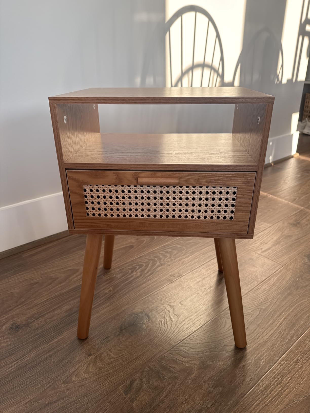 MaxSmeo Mid Century Modern Nightstand with Drawer, Small Nightstand Bedside Table, Rattan Nightstand, Wood End Table for Bedroom, Living Room (Brown) customer photo 1