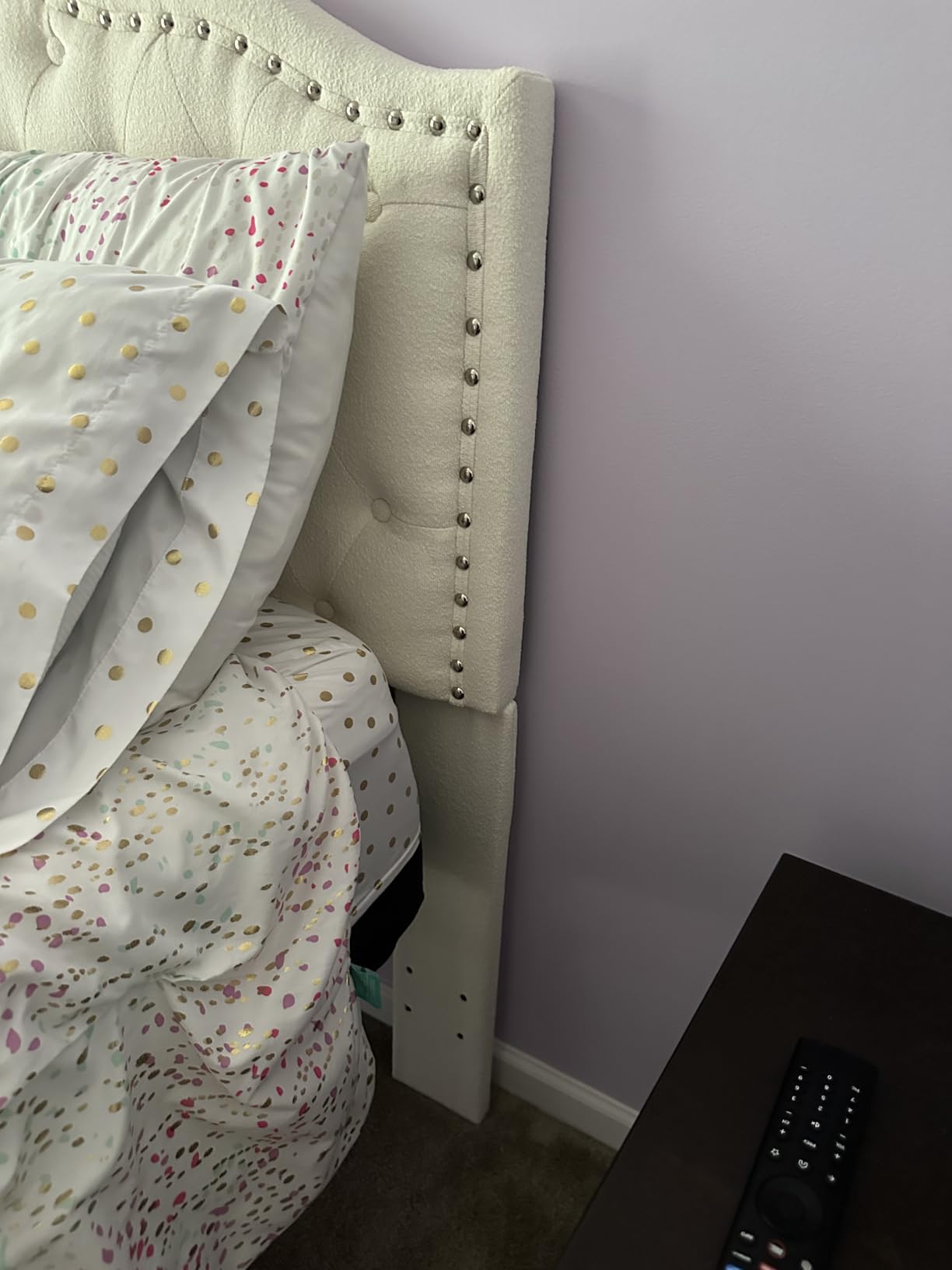 24KF Upholstered Button Tufted Headboard with Nailhead Trim, Soft Velvet Fabric Headboard Queen/Full, Taupe customer photo 1