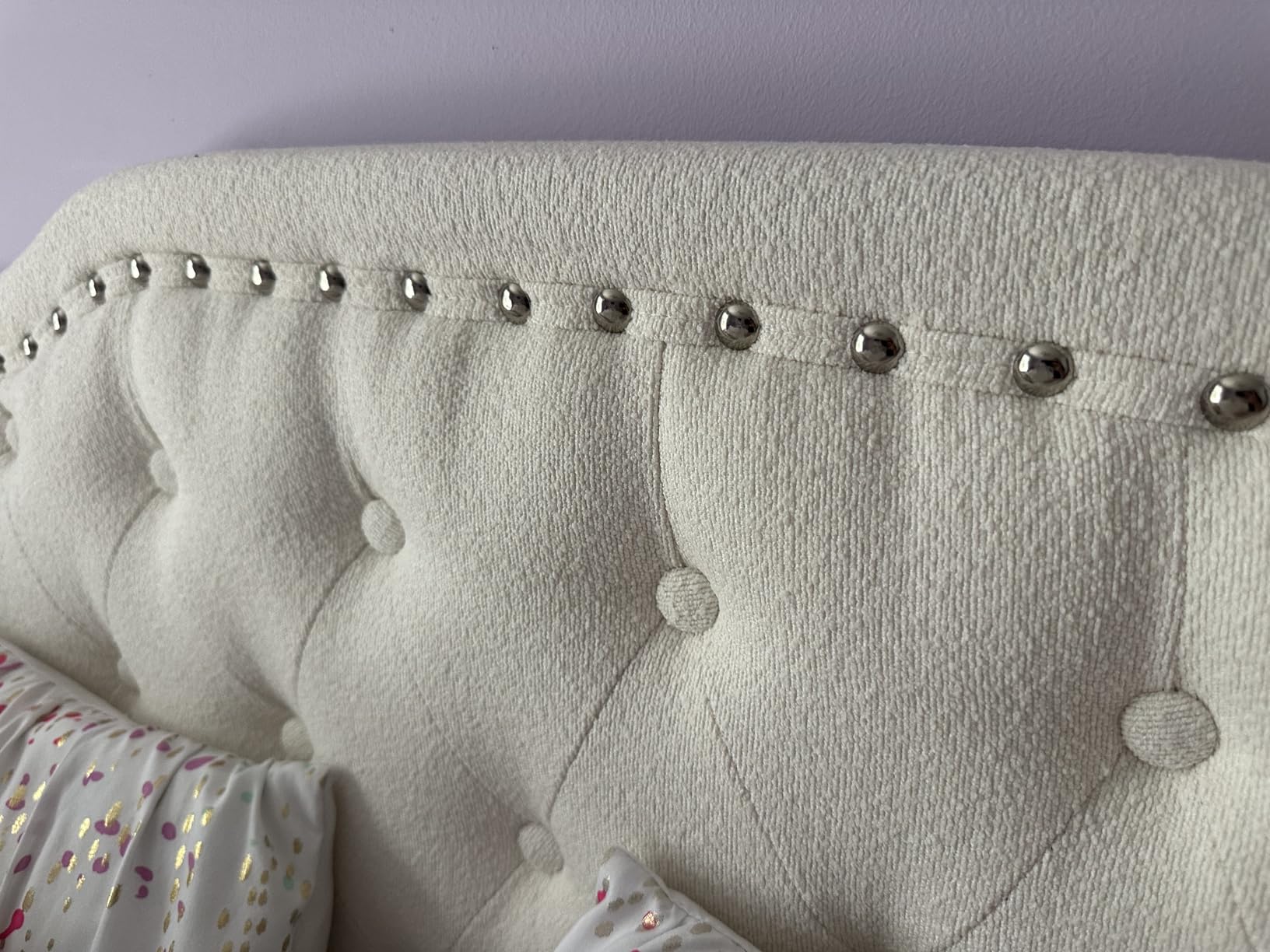 24KF Upholstered Button Tufted Headboard with Nailhead Trim, Soft Velvet Fabric Headboard Queen/Full, Taupe customer photo 2